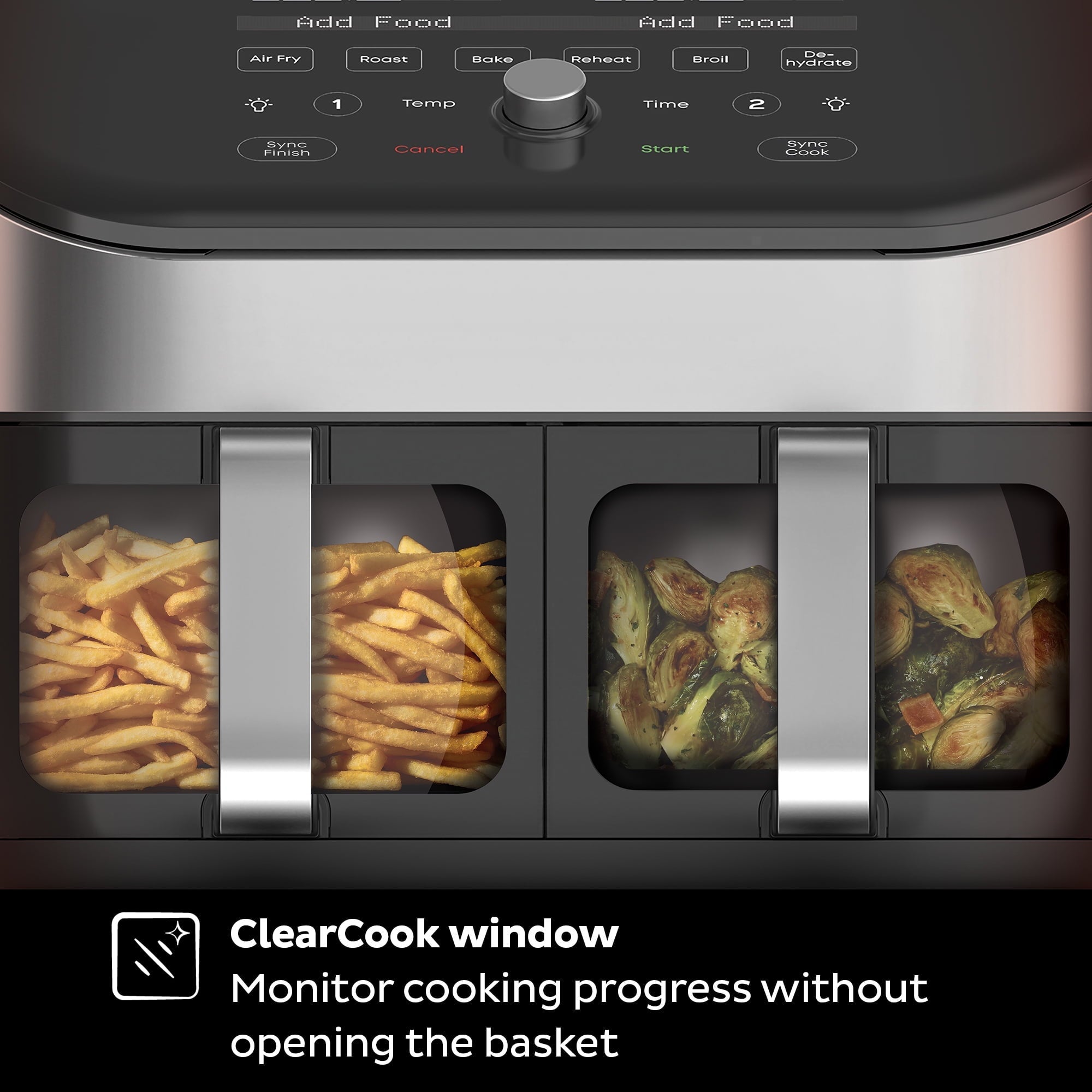 8Qt Vortex Plus XL Air Fryer with Dual Baskets and Clear Cooking Windows, 8-in-1, Air fry, roast, broil, bake, reheat, and dehydrate, Stainless Steel
