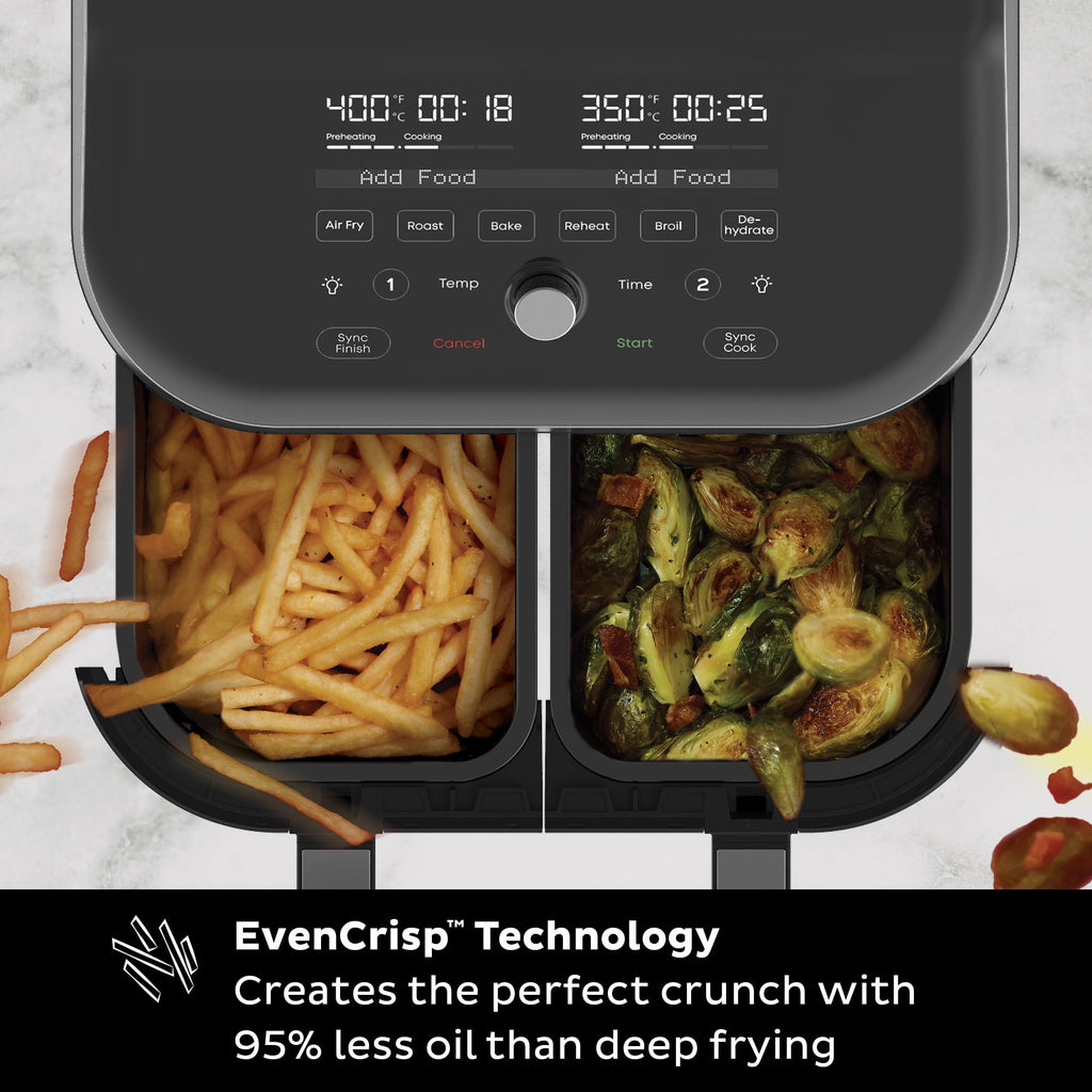8Qt Vortex Plus XL Air Fryer with Dual Baskets and Clear Cooking Windows, 8-in-1, Air fry, roast, broil, bake, reheat, and dehydrate, Stainless Steel