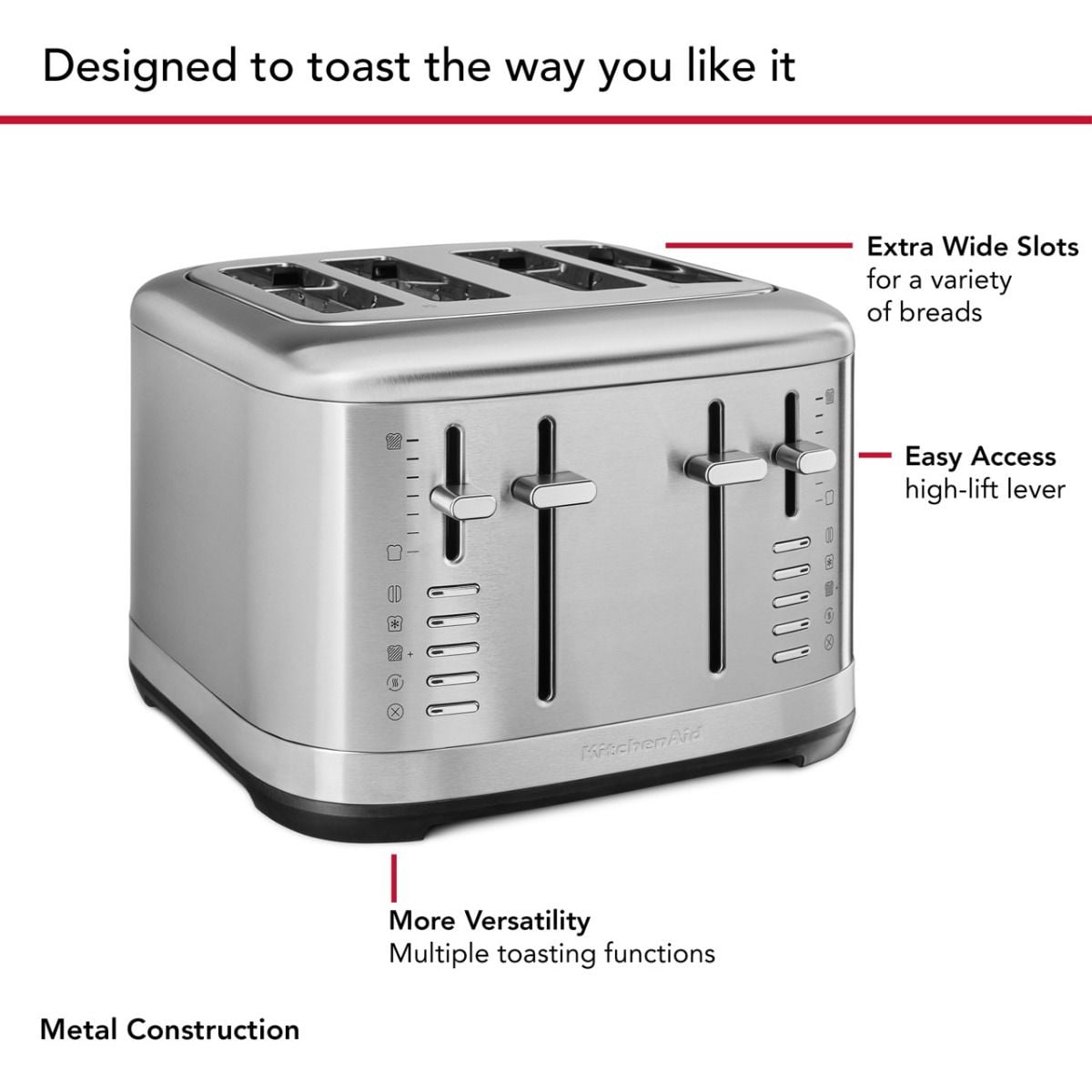 4 Slice Metal Toaster | Brushed Stainless Steel