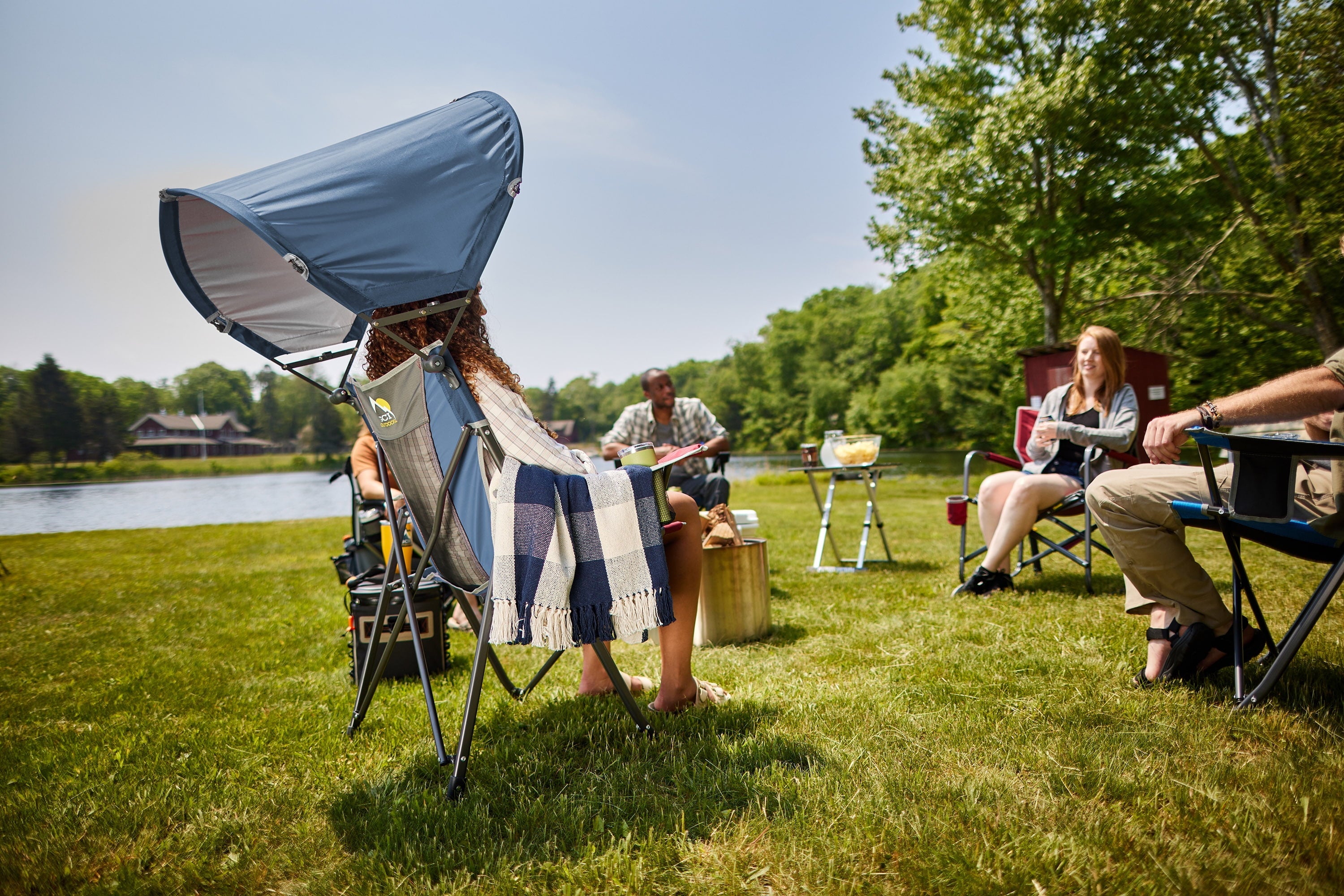 SunShade Comfort Pro Portable Folding Canopy Chair, Lichen Blue
