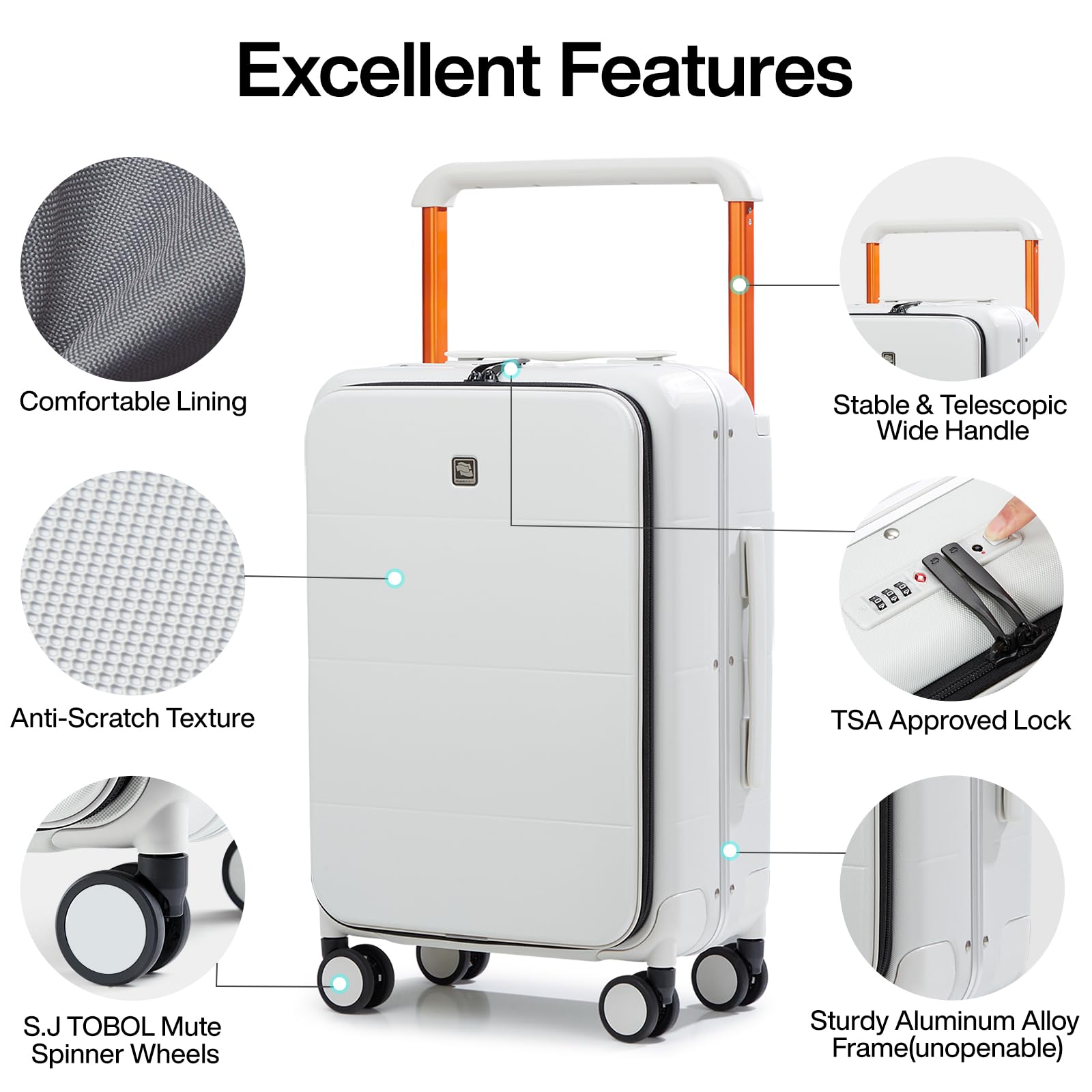 20 Inch Carry On Luggage Hard Shell Suitcases with Spinner Wheels Suitcase for Men Women TSA Luggage Travel Suit Case Lightweight Wide Handle Rolling Luggage(Smoke White)
