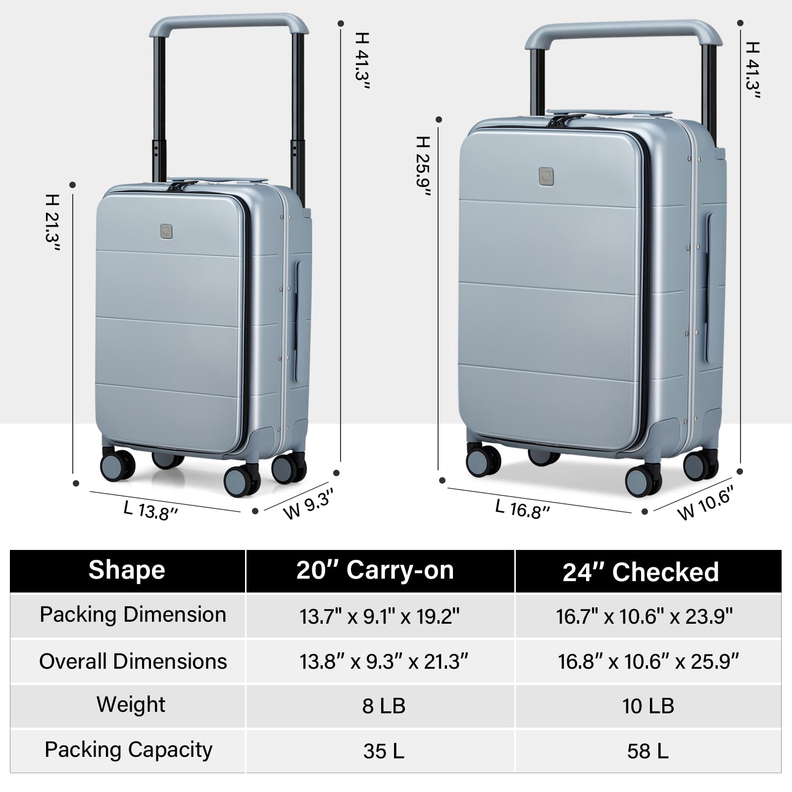 20 Inch Carry On Luggage Hard Shell Suitcases with Spinner Wheels Suitcase for Men Women TSA Luggage Travel Suit Case Lightweight Wide Handle Rolling Luggage(Smoke White)