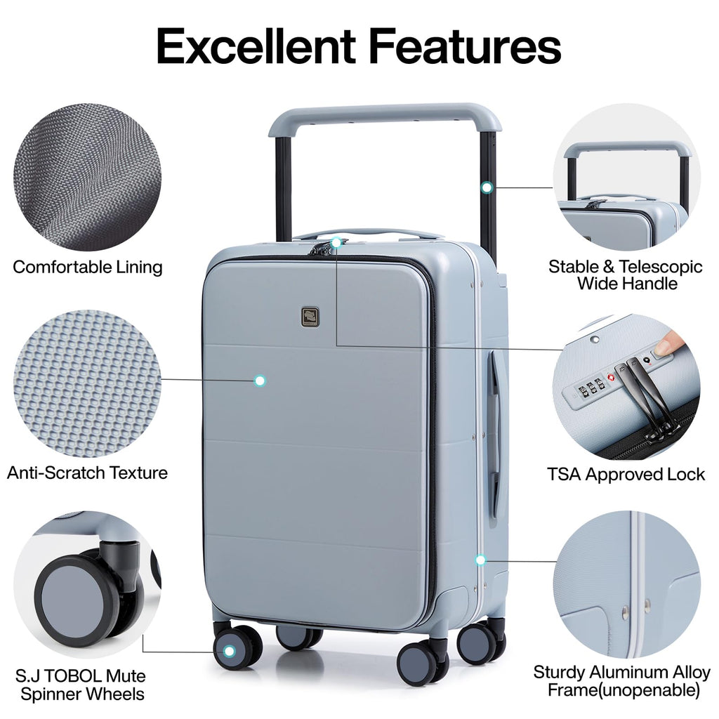20 Inch Carry On Luggage Hard Shell Suitcases with Spinner Wheels Suitcase for Men Women TSA Luggage Travel Suit Case Lightweight Wide Handle Rolling Luggage(Smoke White)