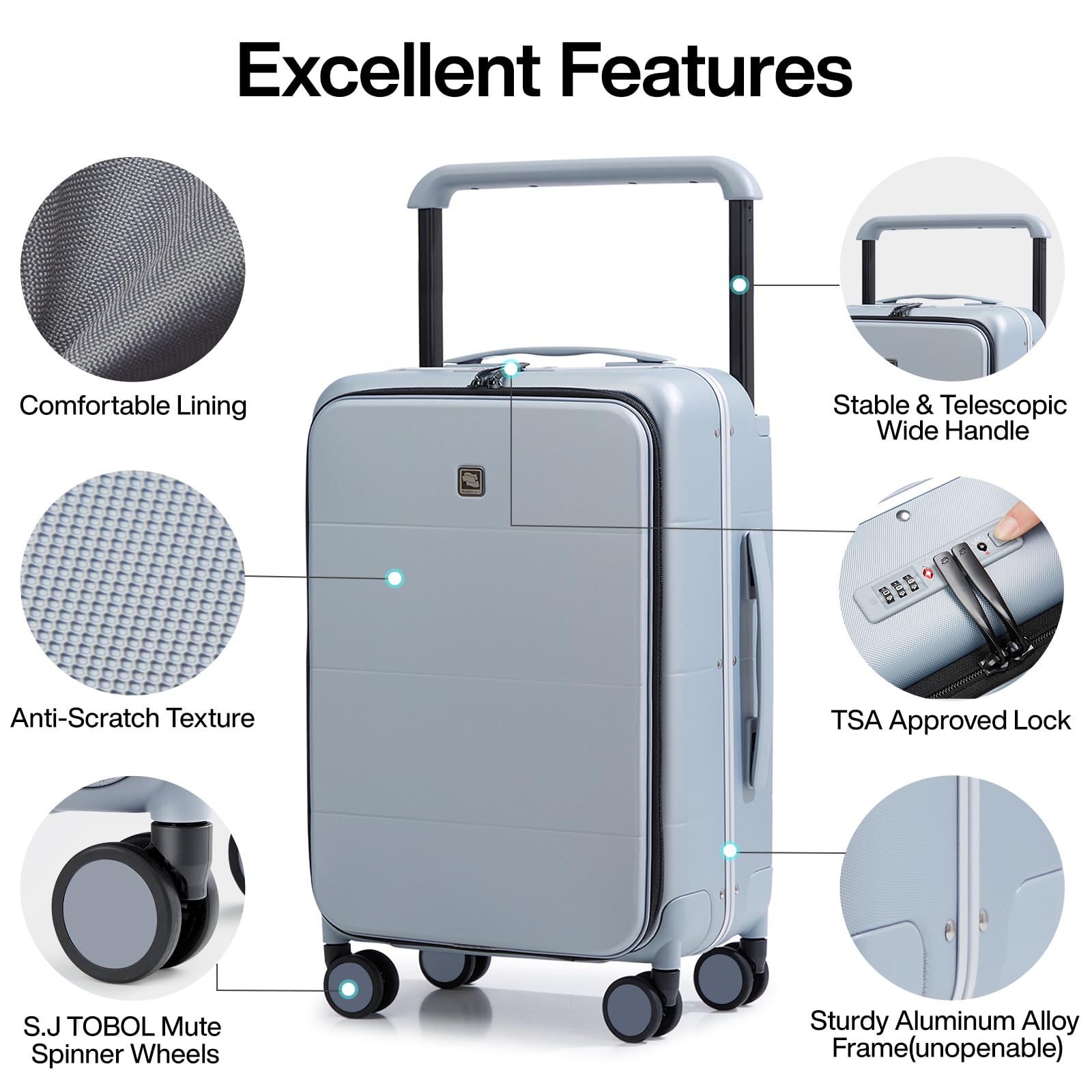 20 Inch Carry On Luggage Hard Shell Suitcases with Spinner Wheels Suitcase for Men Women TSA Luggage Travel Suit Case Lightweight Wide Handle Rolling Luggage(Smoke White)