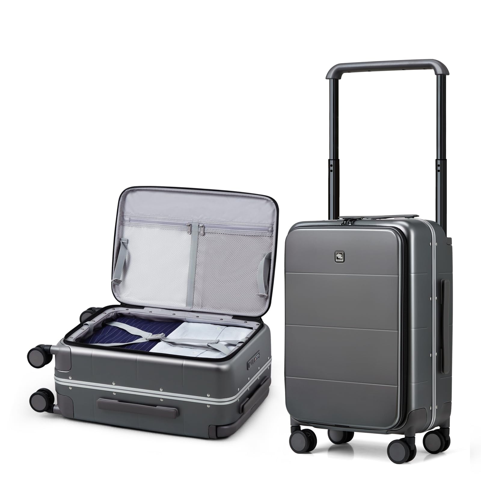 20 Inch Carry On Luggage Hard Shell Suitcases with Spinner Wheels Suitcase for Men Women TSA Luggage Travel Suit Case Lightweight Wide Handle Rolling Luggage(Smoke White)