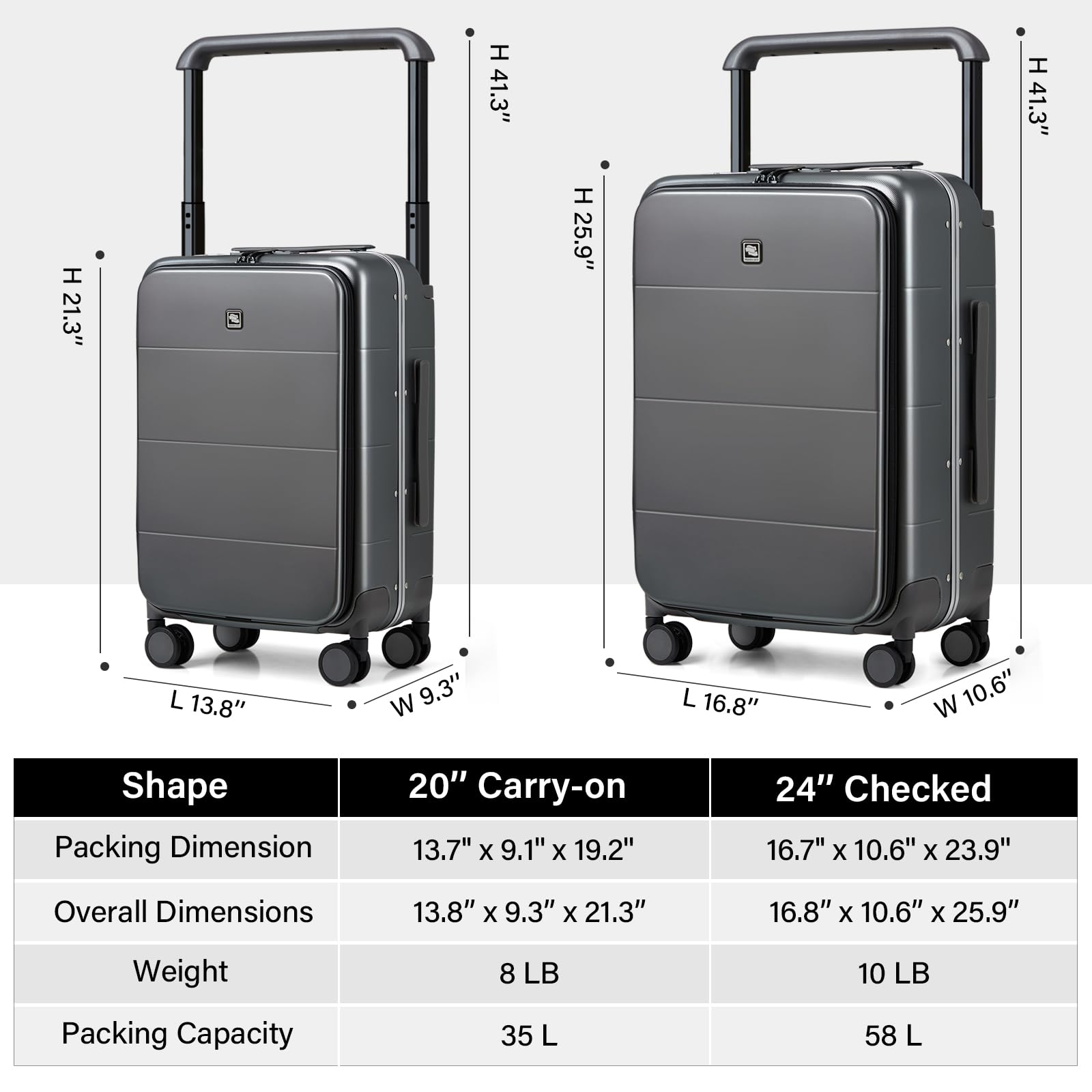 20 Inch Carry On Luggage Hard Shell Suitcases with Spinner Wheels Suitcase for Men Women TSA Luggage Travel Suit Case Lightweight Wide Handle Rolling Luggage(Smoke White)