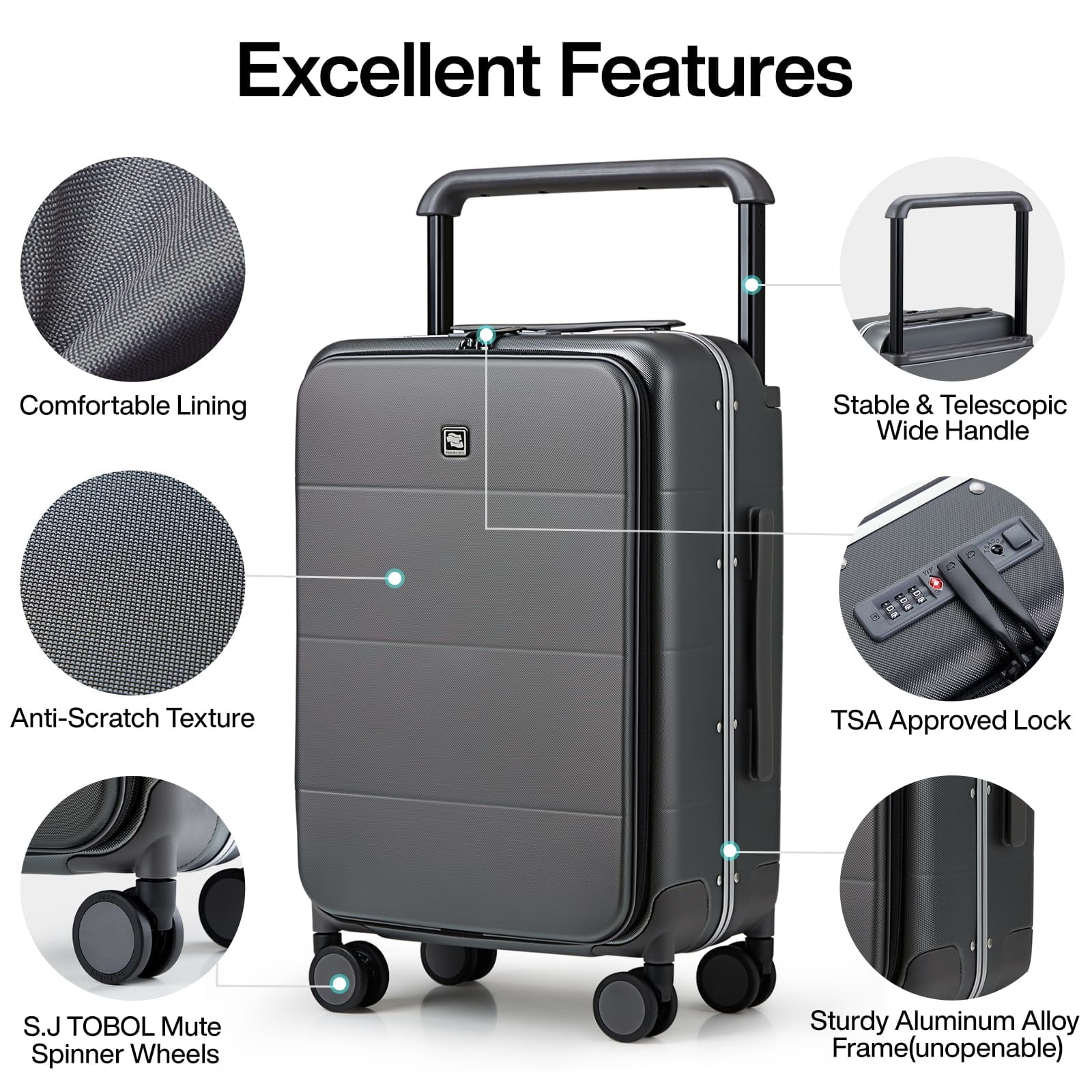 20 Inch Carry On Luggage Hard Shell Suitcases with Spinner Wheels Suitcase for Men Women TSA Luggage Travel Suit Case Lightweight Wide Handle Rolling Luggage(Smoke White)