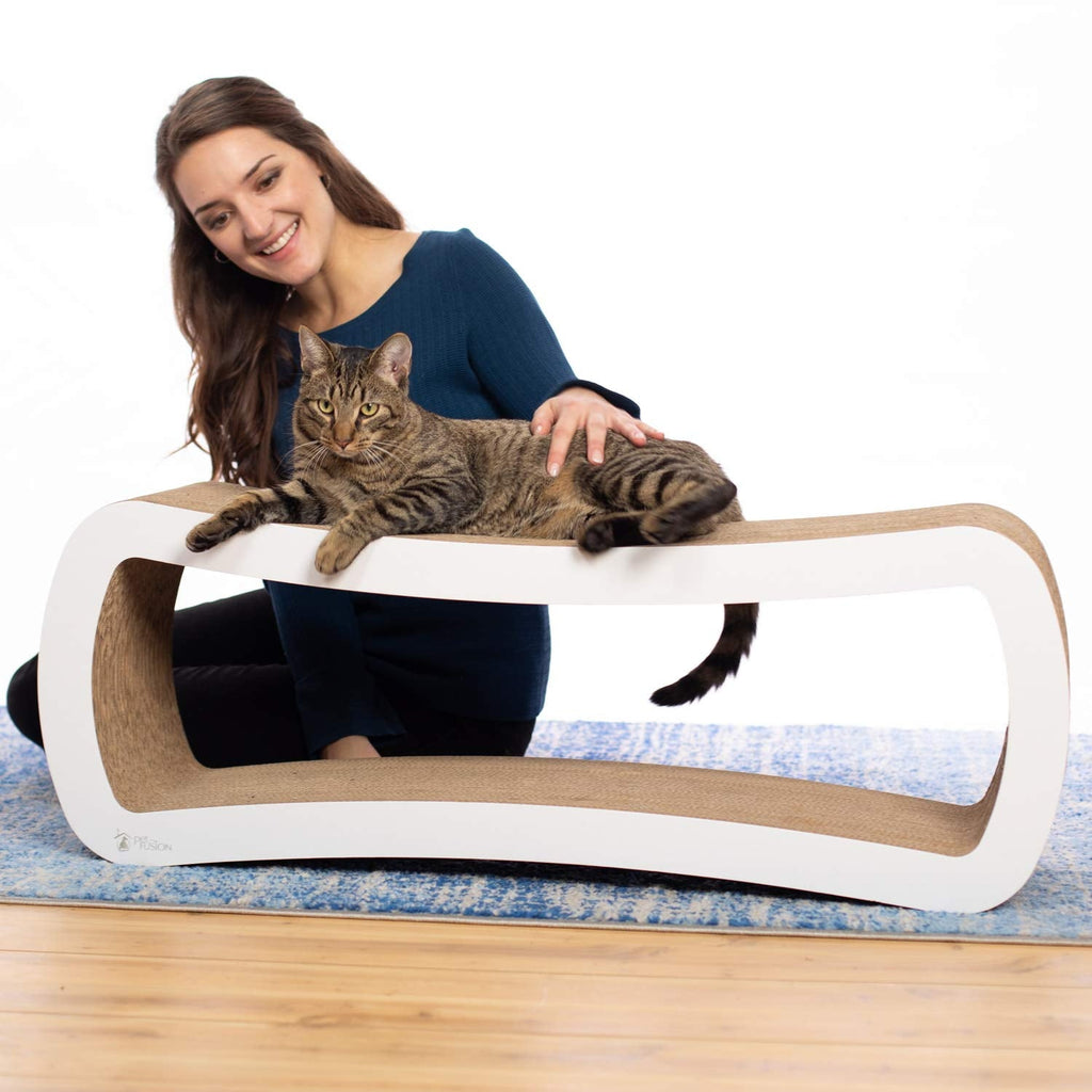 Jumbo 2 level Cat Scratcher Lounge Scratch, Play, Perch, and Hide Pet Furniture, 39" x 11" x 14", White
