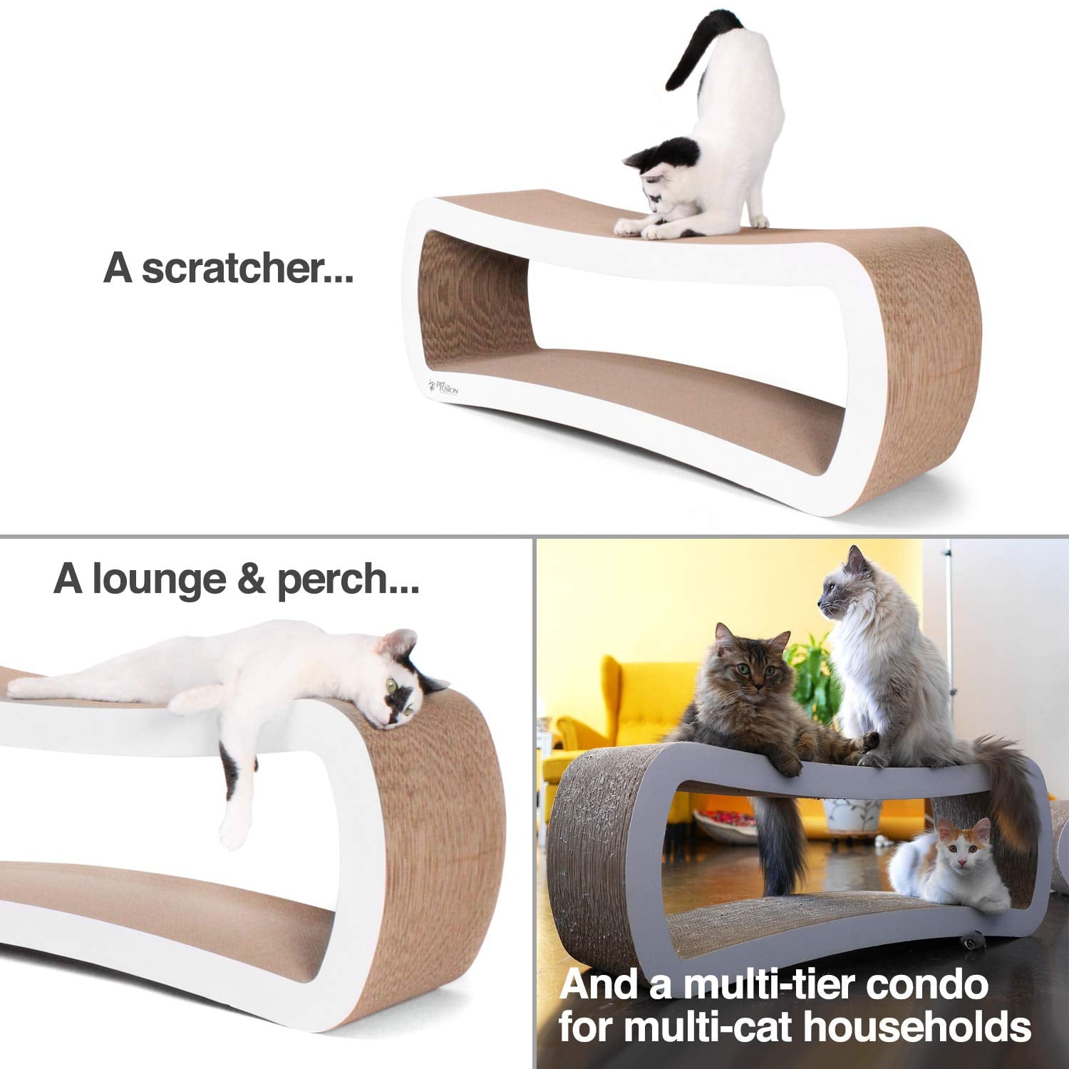 Jumbo 2 level Cat Scratcher Lounge Scratch, Play, Perch, and Hide Pet Furniture, 39" x 11" x 14", White