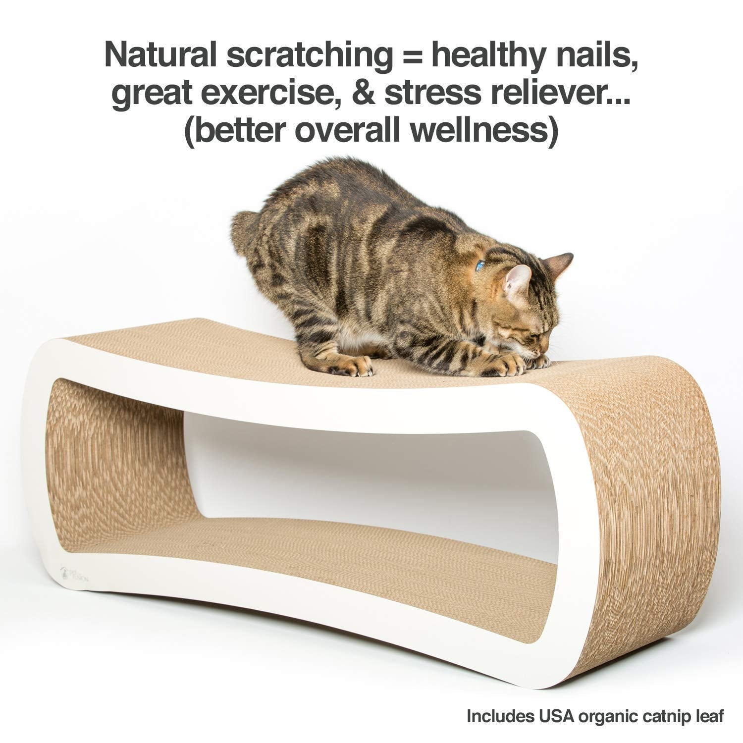 Jumbo 2 level Cat Scratcher Lounge Scratch, Play, Perch, and Hide Pet Furniture, 39" x 11" x 14", White