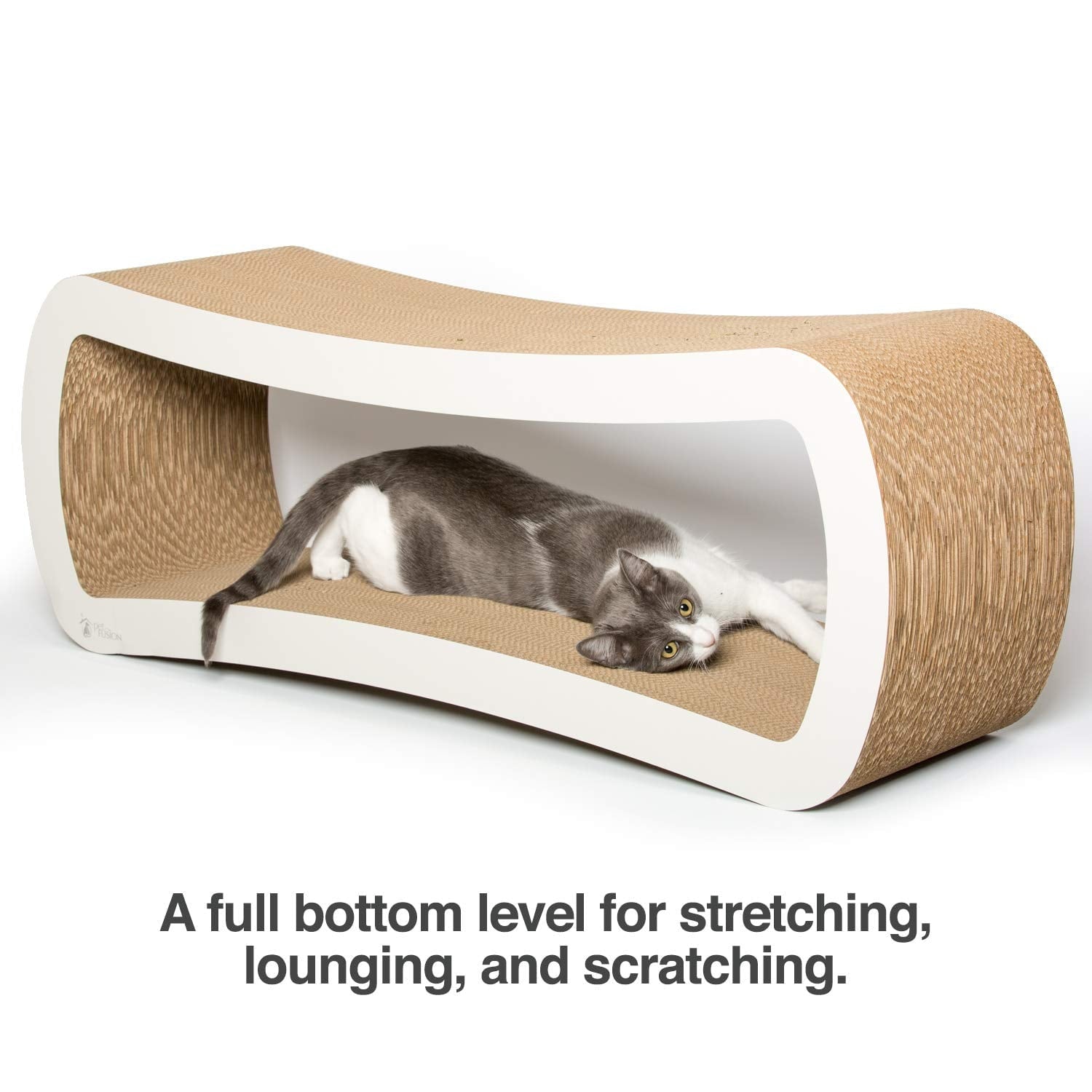 Jumbo 2 level Cat Scratcher Lounge Scratch, Play, Perch, and Hide Pet Furniture, 39" x 11" x 14", White