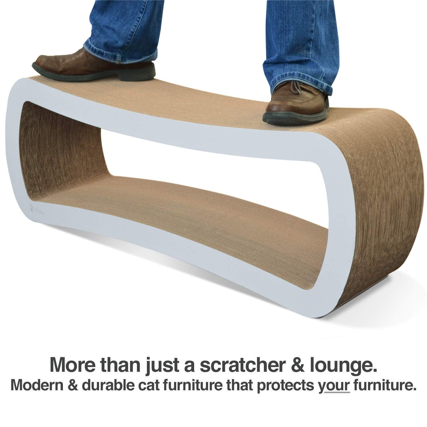 Jumbo 2 level Cat Scratcher Lounge Scratch, Play, Perch, and Hide Pet Furniture, 39" x 11" x 14", White