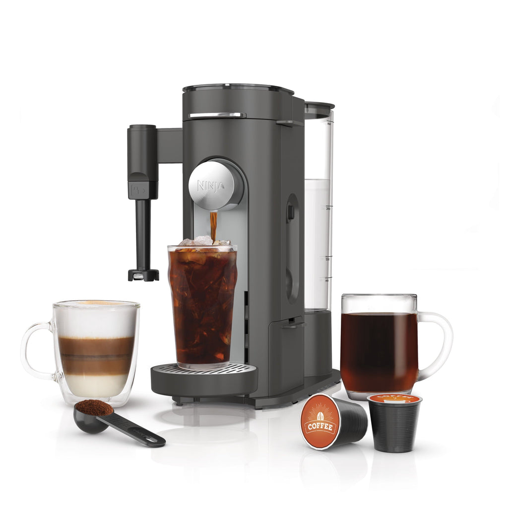 Single-Serve Pods &amp; Grounds Specialty Coffee Maker, K-Cup Pod Compatible, Built-In Milk Frother, 6-oz. Cup to 24-oz. Travel Mug Sizes, Iced Coffee Maker, Gray, PB050