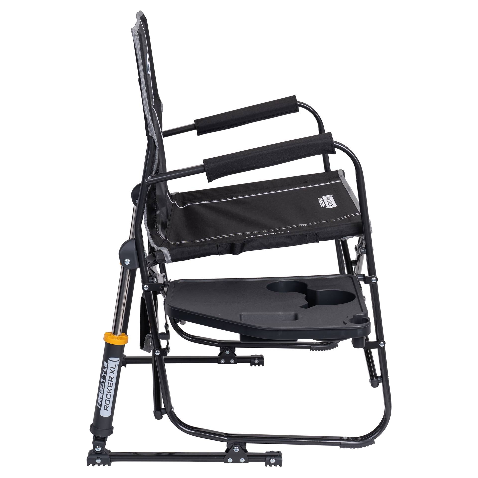 Freestyle Rocker XL with Side Table Oversized Rocking Camp Chair, Black