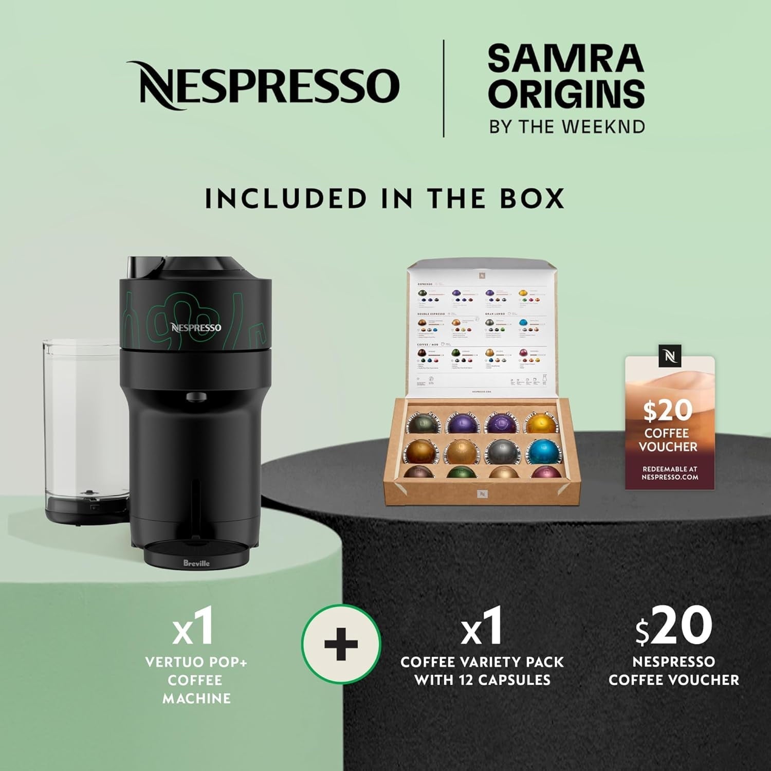 Vertuo Pop+ Coffee and Espresso Maker by, Samra Origins by The Metad Green