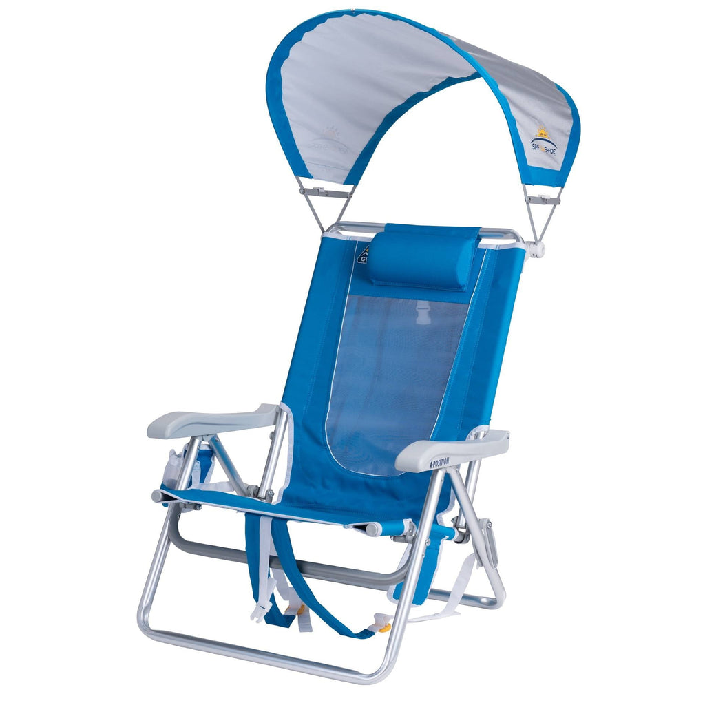 SunShade Backpack Beach Chair Reclining Low Profile Seat with Canopy, Saybrook Blue