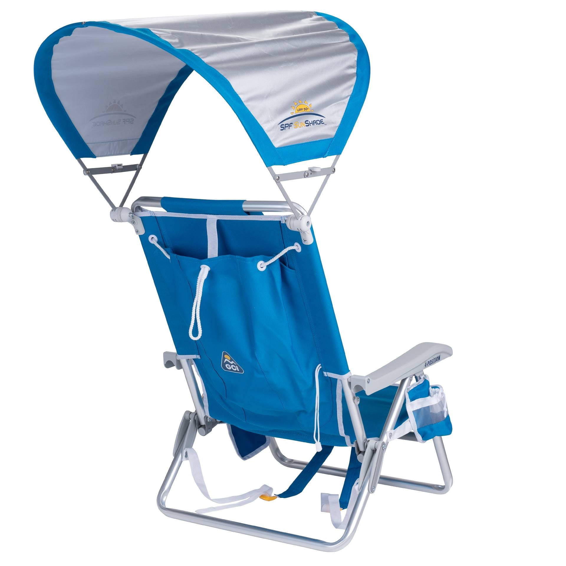 SunShade Backpack Beach Chair Reclining Low Profile Seat with Canopy, Saybrook Blue