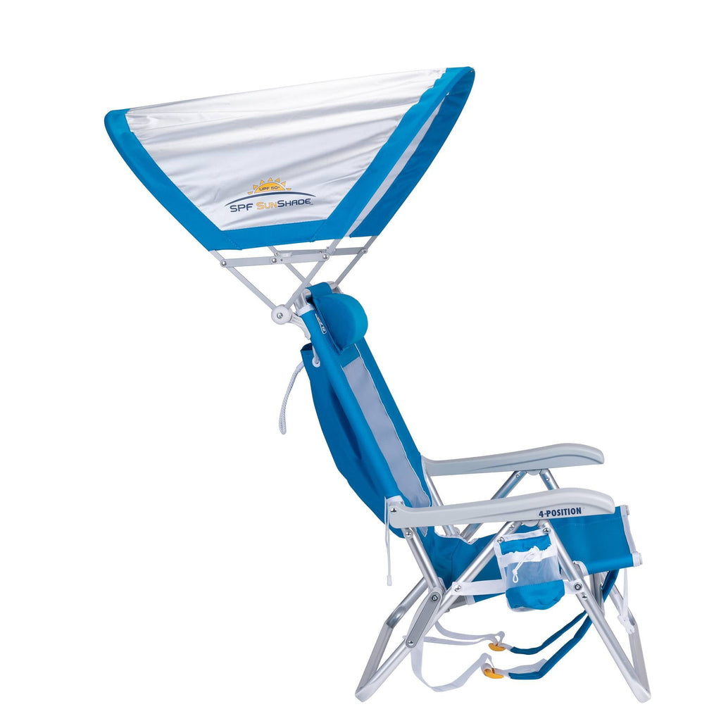 SunShade Backpack Beach Chair Reclining Low Profile Seat with Canopy, Saybrook Blue