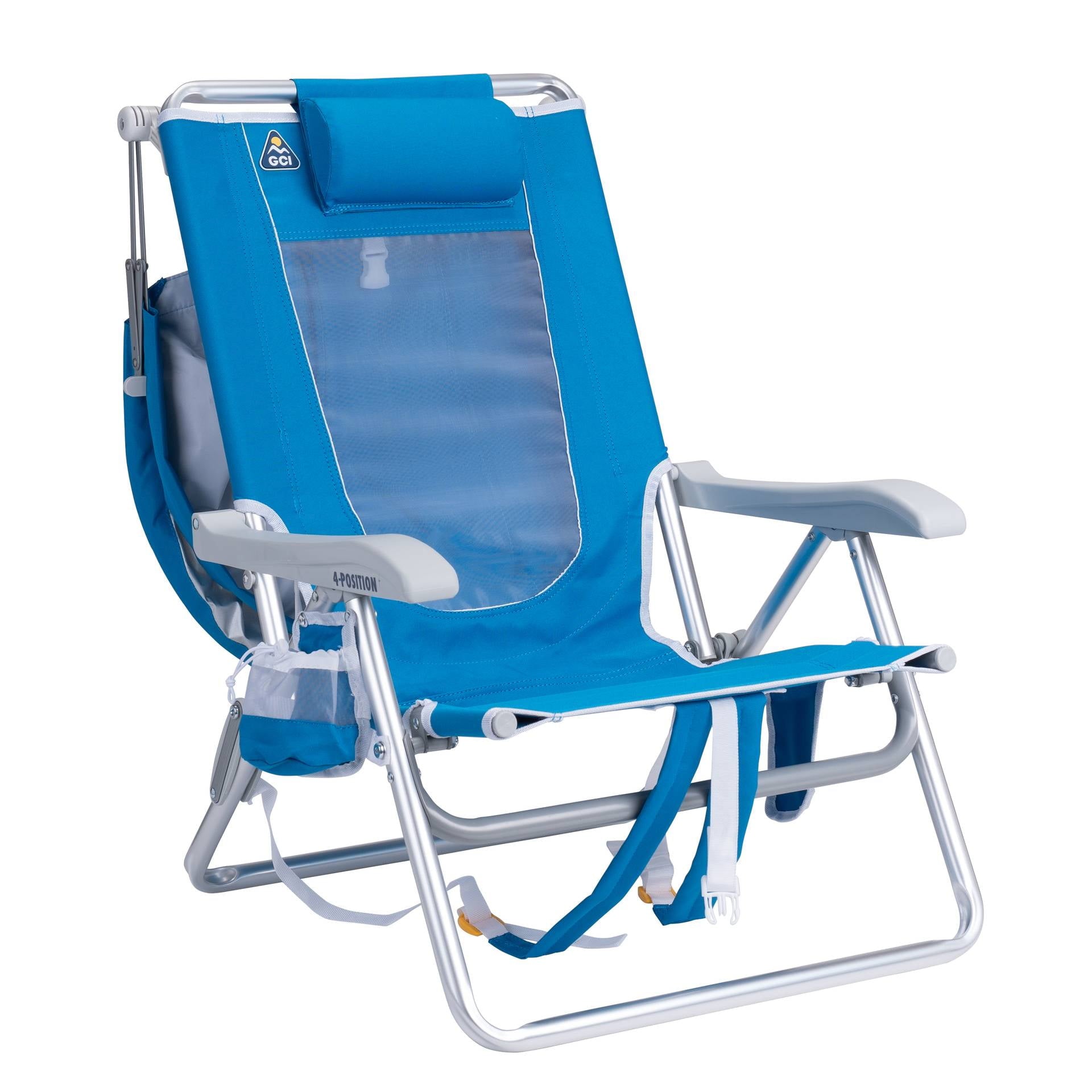 SunShade Backpack Beach Chair Reclining Low Profile Seat with Canopy, Saybrook Blue