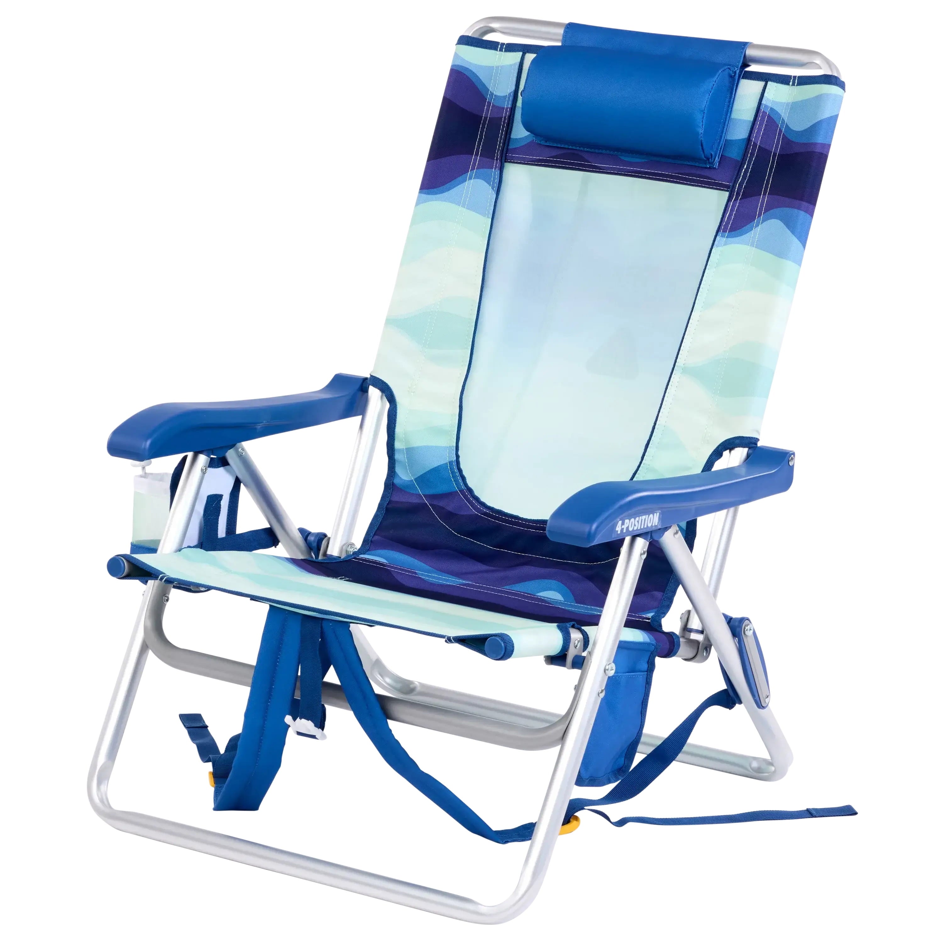 Backpack Beach Chair Lightweight Low Profile Reclining Chair, Wave Blue