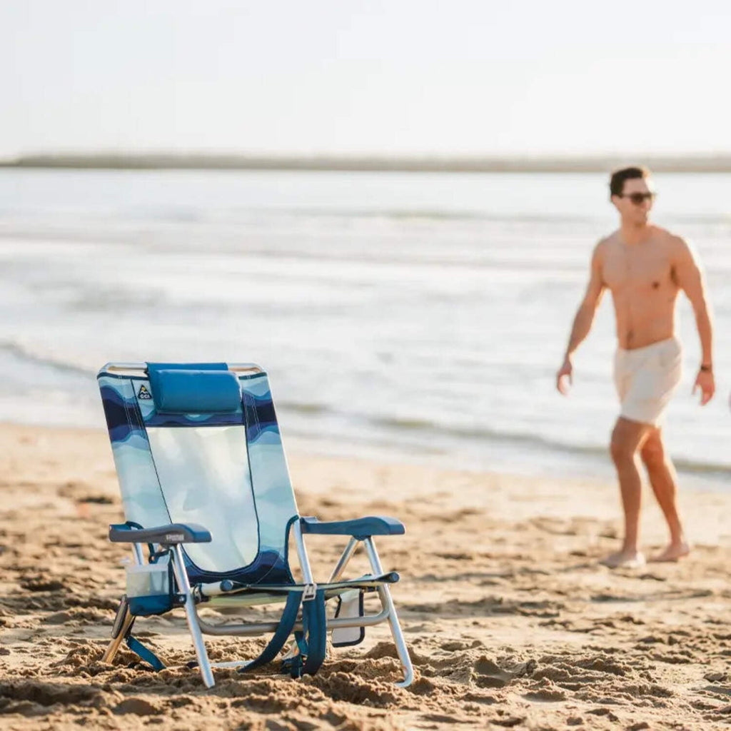 Backpack Beach Chair Lightweight Low Profile Reclining Chair, Wave Blue