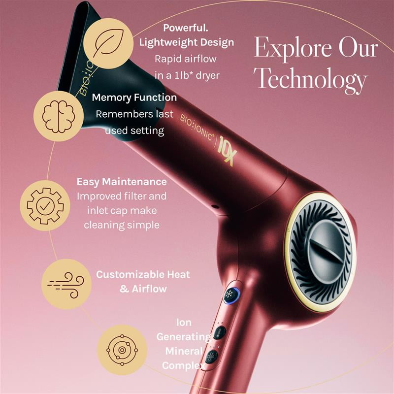 10X UltraLight Speed Hair Dryer, Adjustable Heat &amp; Frizz-Control Professional Hair Dryer
