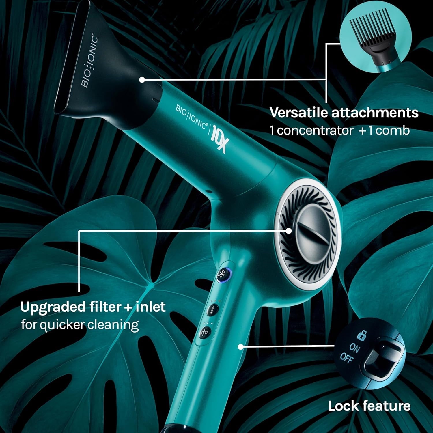 10X UltraLight Speed Hair Dryer, Adjustable Heat &amp; Frizz-Control Professional Hair Dryer