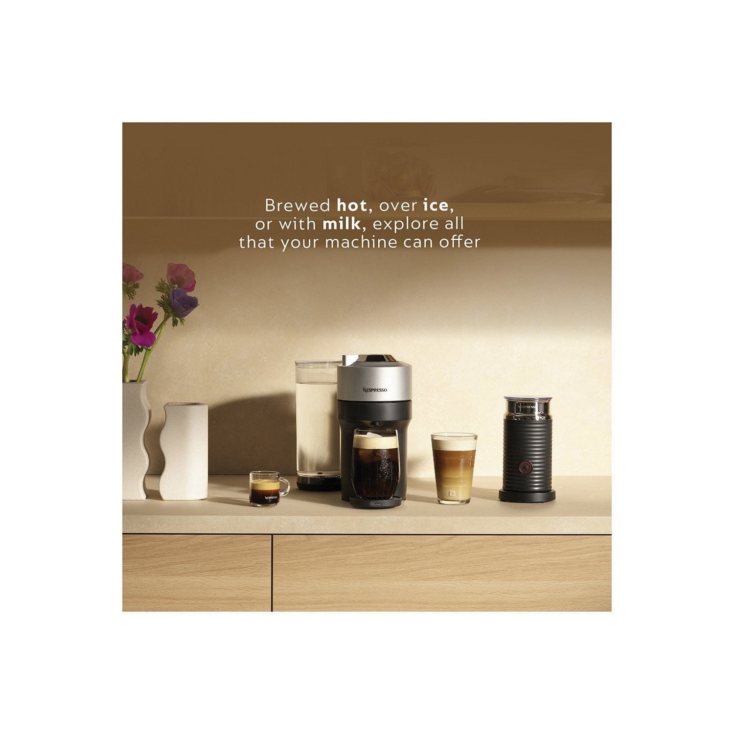 Vertuo Pop+ Deluxe Coffee Maker with Aeroccino 3 Milk Frother, 37 oz Water Tank, Five Cup Sizes