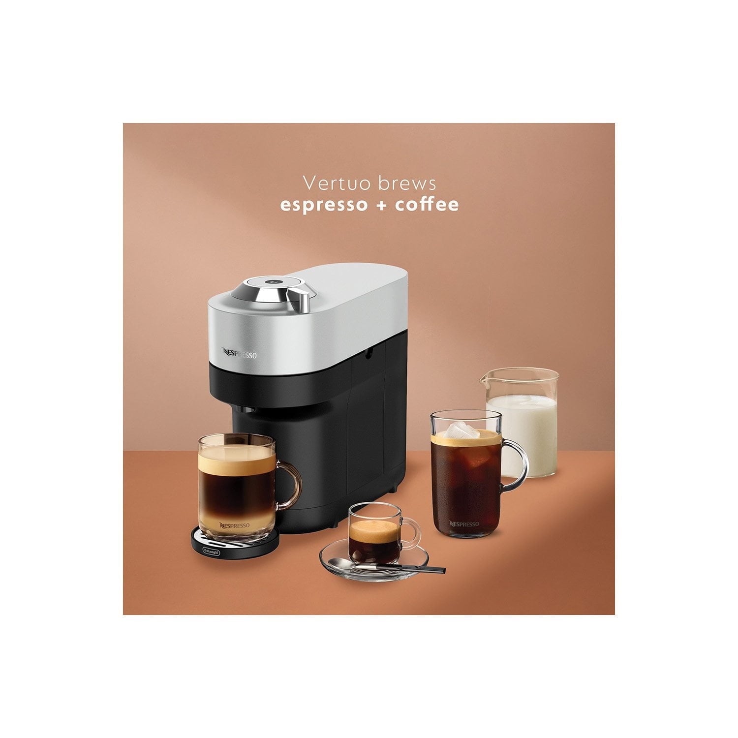Vertuo Pop+ Deluxe Coffee Maker with Aeroccino 3 Milk Frother, 37 oz Water Tank, Five Cup Sizes