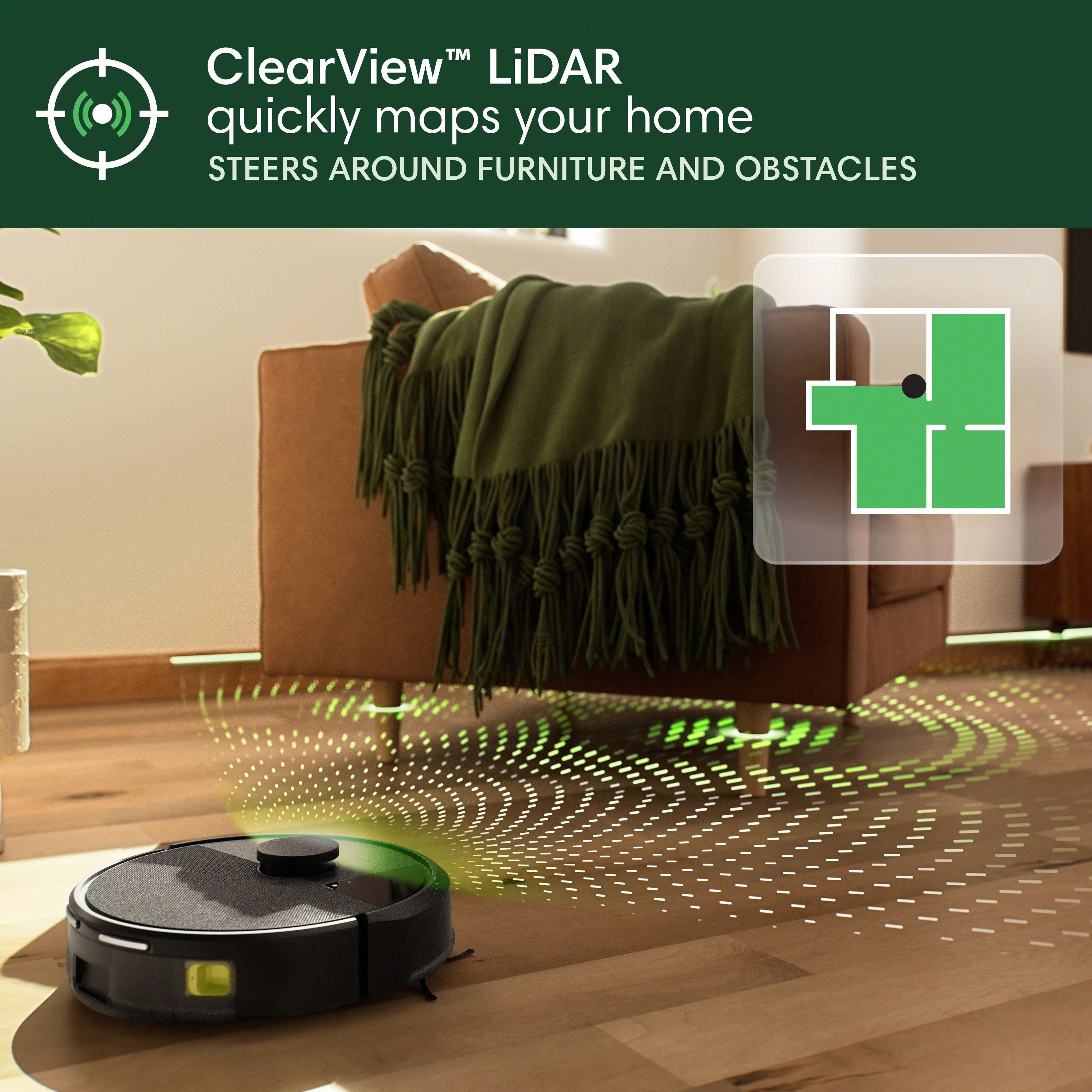 Roomba 105 Vac Robot Vacuum and Self-Charging Dock with Intense Power Lifting Suction, LiDAR Navigation, for Carpet and Hard Floors, Cleans in Neat Rows, Model # Q312020