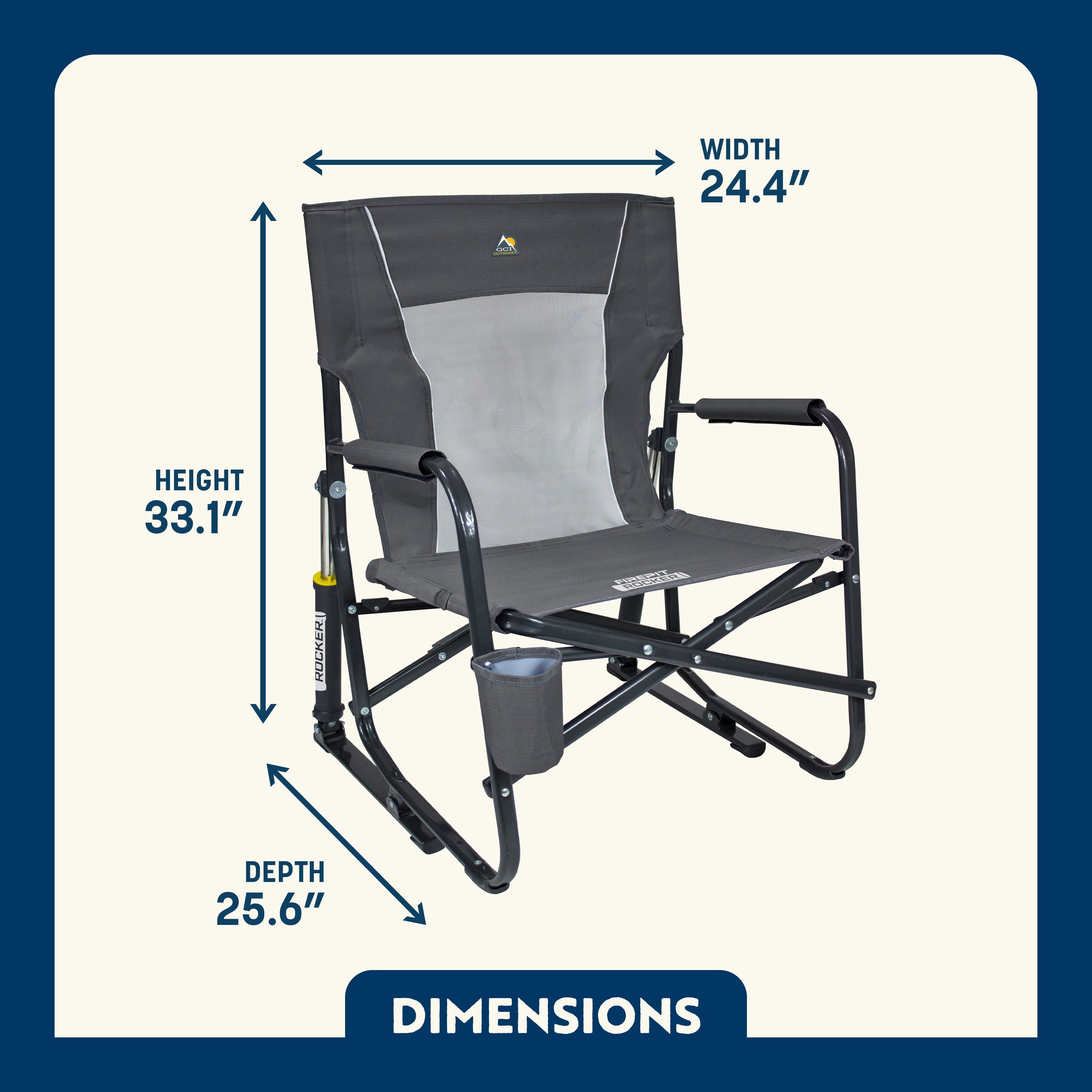 FirePit Rocker Low Profile Rocking Camping Chair, Pewter Gray