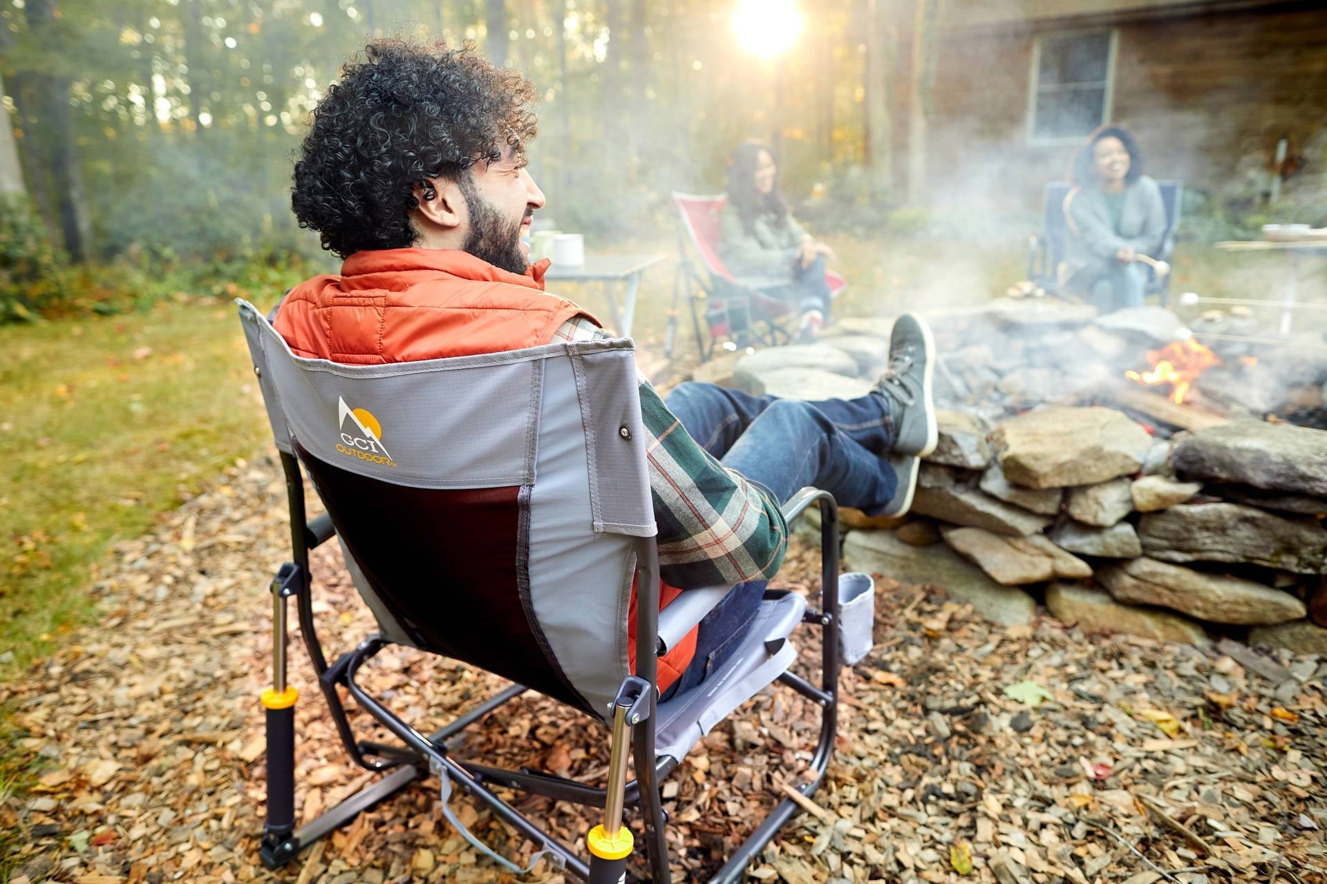FirePit Rocker Low Profile Rocking Camping Chair, Pewter Gray