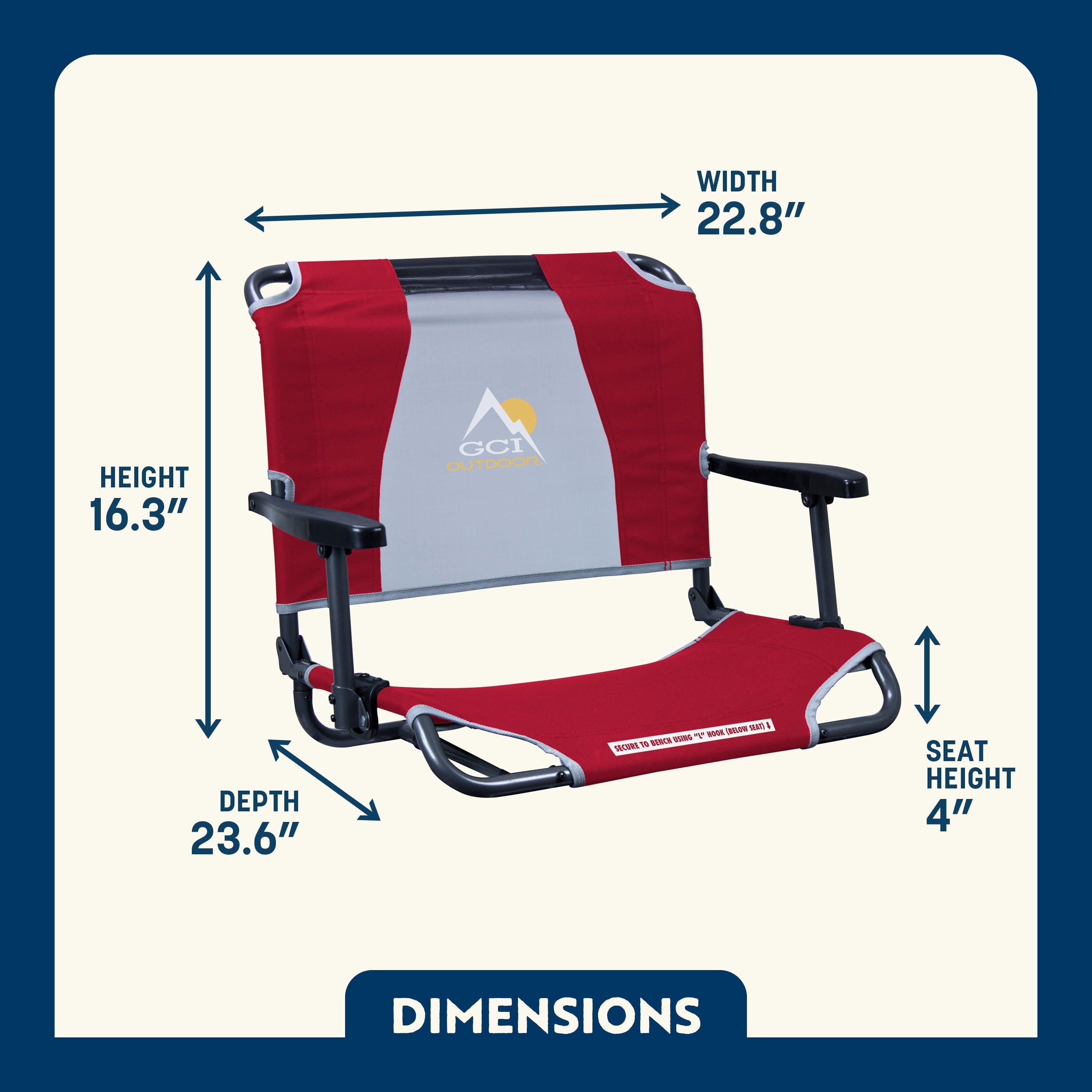 Big Comfort Stadium Seat With Armrests and Back Support for Bleachers, Red