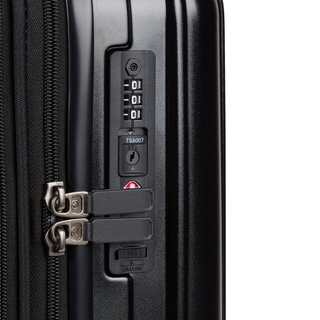Ridge Hardside Expandable Carry-On Luggage with Spinner Wheels, TSA Lock and USB, Black