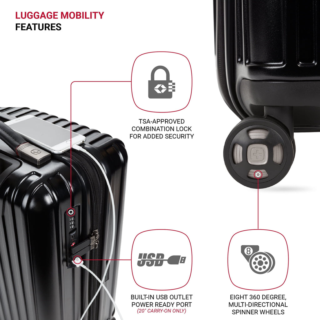 Ridge Hardside Expandable Carry-On Luggage with Spinner Wheels, TSA Lock and USB, Black