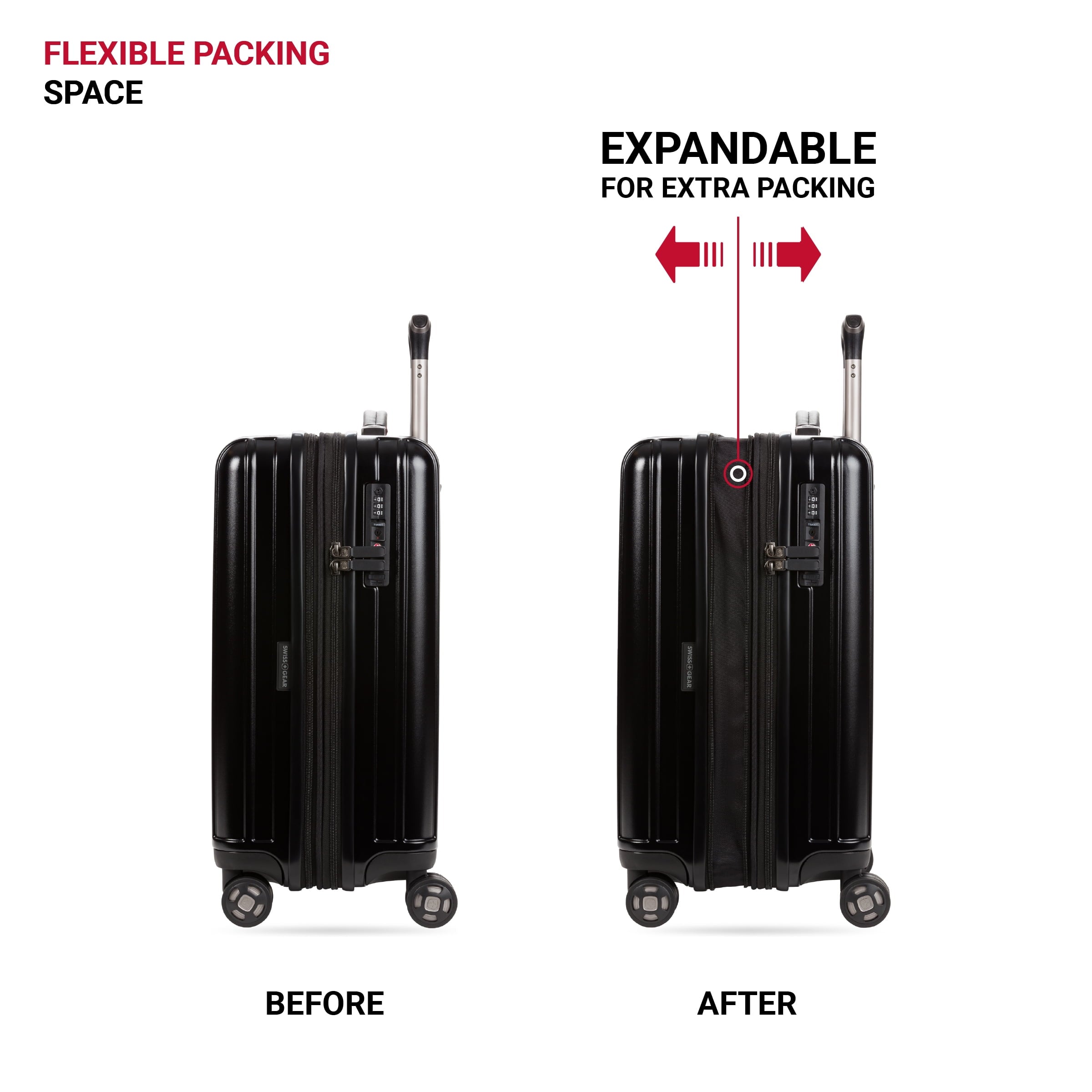 Ridge Hardside Expandable Carry-On Luggage with Spinner Wheels, TSA Lock and USB, Black