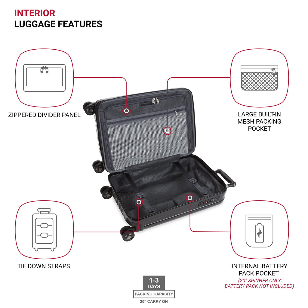 Ridge Hardside Expandable Carry-On Luggage with Spinner Wheels, TSA Lock and USB, Black