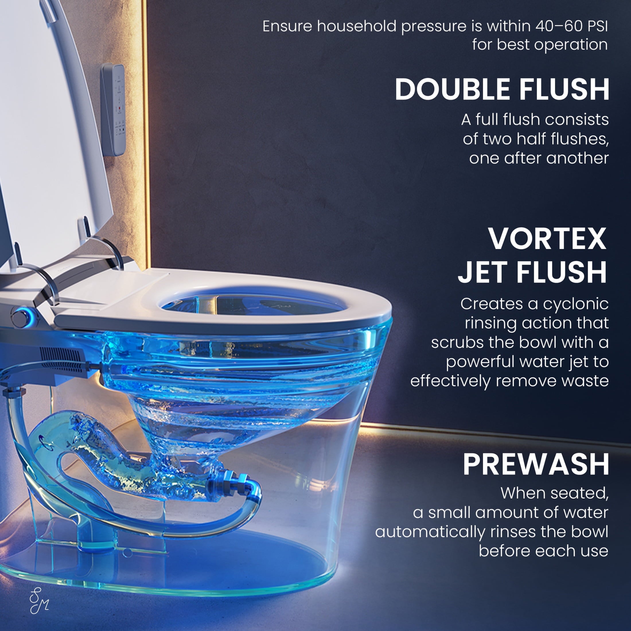 Smart Tankless Elongated Toilet and Bidet, Touchless Vortex Dual-Flush 1.1/1.6 gpf