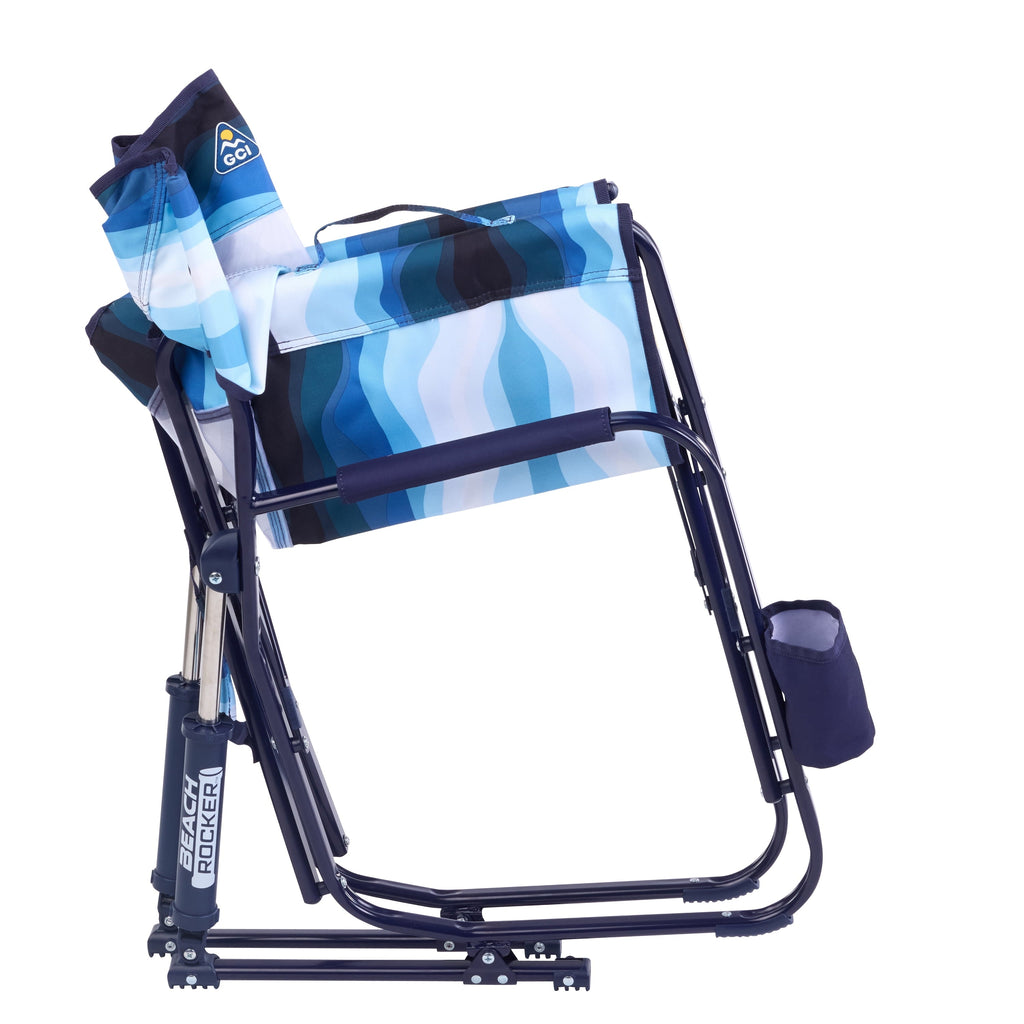 Beach Rocker Low Profile Foldable Rocking Chair, Wave Blue