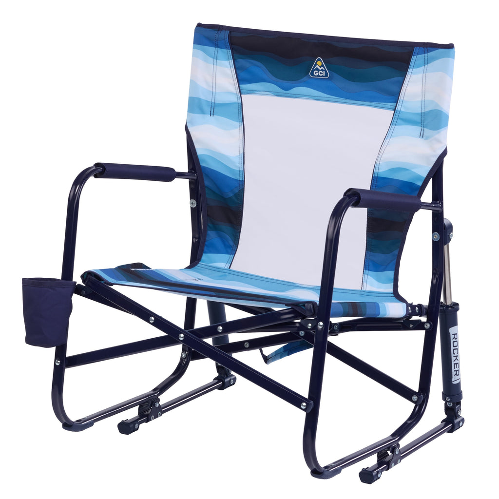 Beach Rocker Low Profile Foldable Rocking Chair, Wave Blue