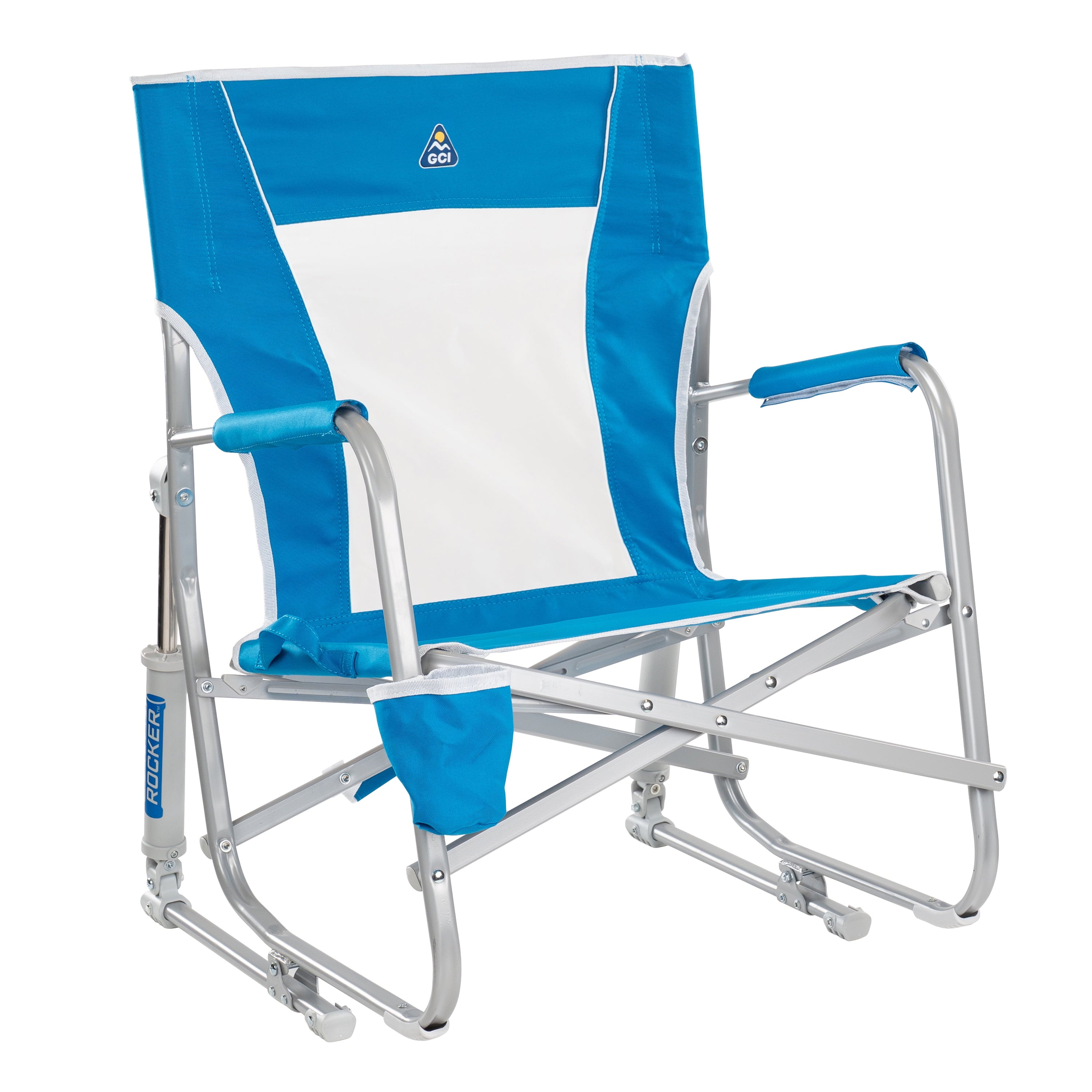 Beach Rocker Low Profile Foldable Rocking Chair, Wave Blue