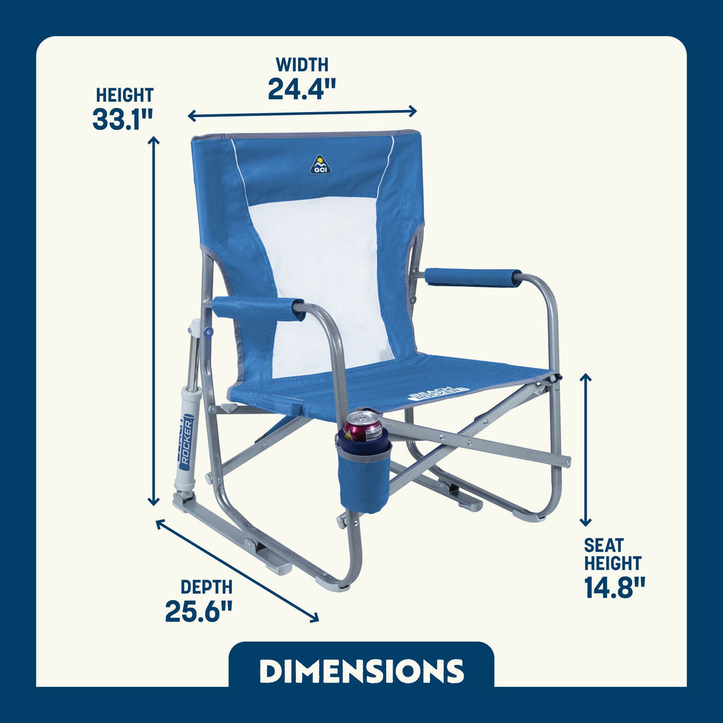 Beach Rocker Low Profile Foldable Rocking Chair, Wave Blue