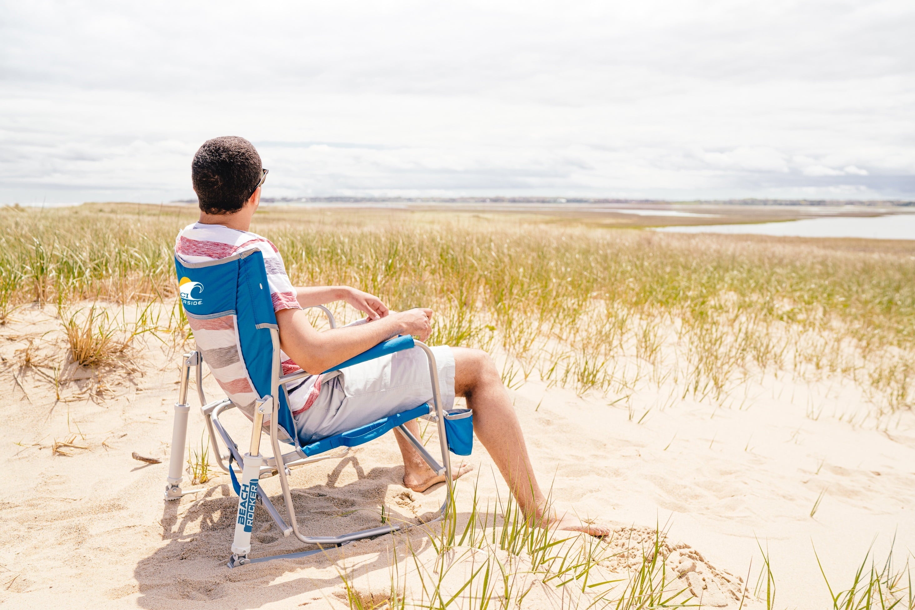 Beach Rocker Low Profile Foldable Rocking Chair, Wave Blue