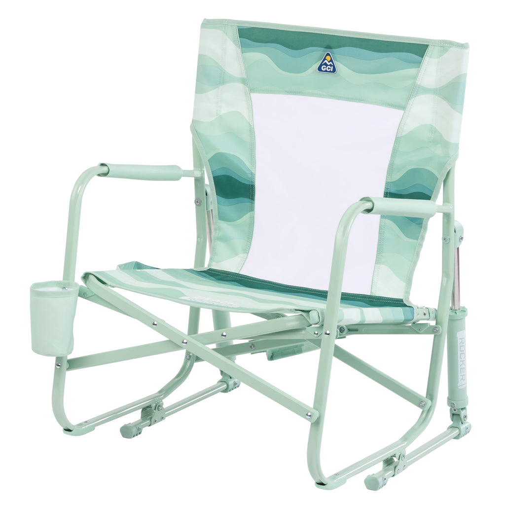 Beach Rocker Low Profile Foldable Rocking Chair, Wave Blue