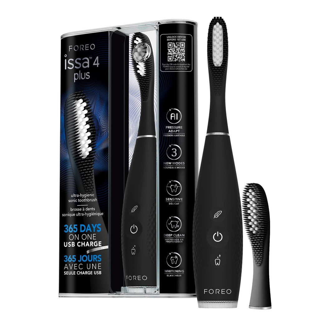 Issa 4 Plus Sonic Electric Toothbrush Rechargeable Bundle with Extra Hybrid Brush Head, Black