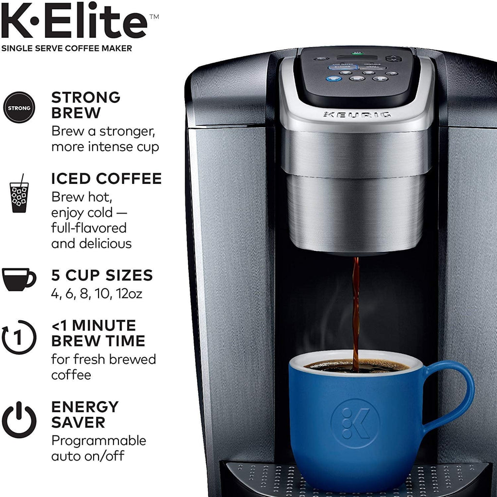 K-Elite Coffee Maker, Single Serve K-Cup Pod Coffee Brewer, With Iced Coffee Capability, Brushed Silver