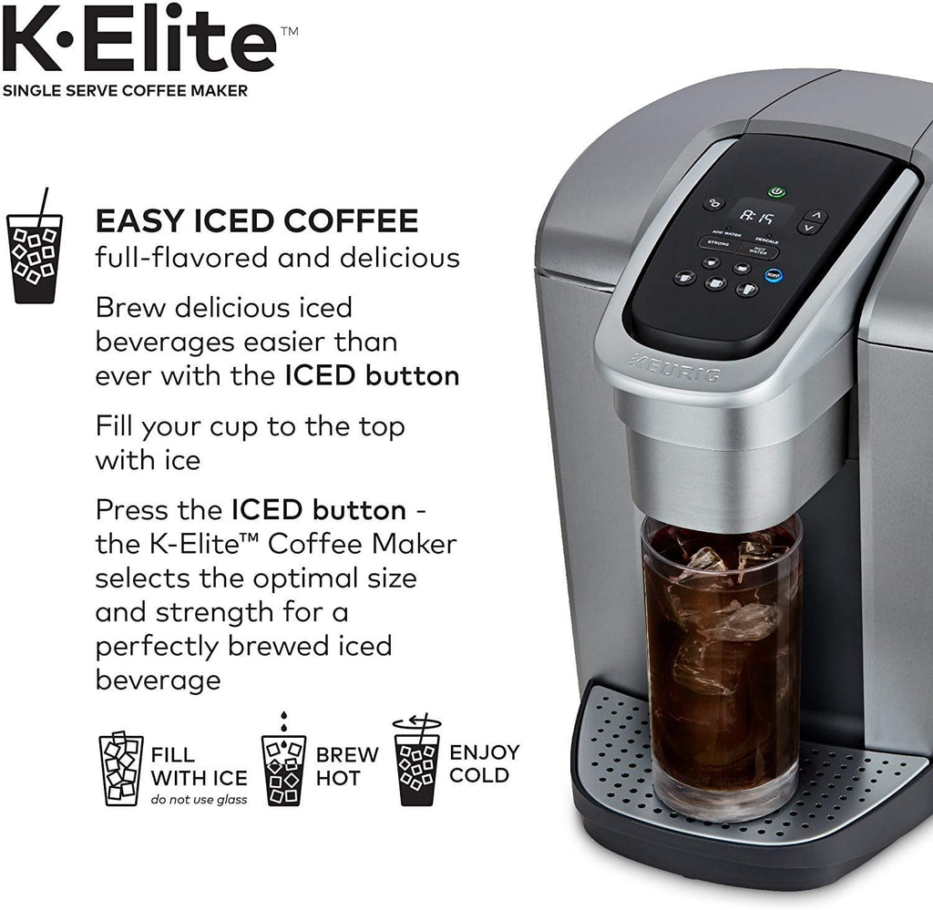 K-Elite Coffee Maker, Single Serve K-Cup Pod Coffee Brewer, With Iced Coffee Capability, Brushed Silver