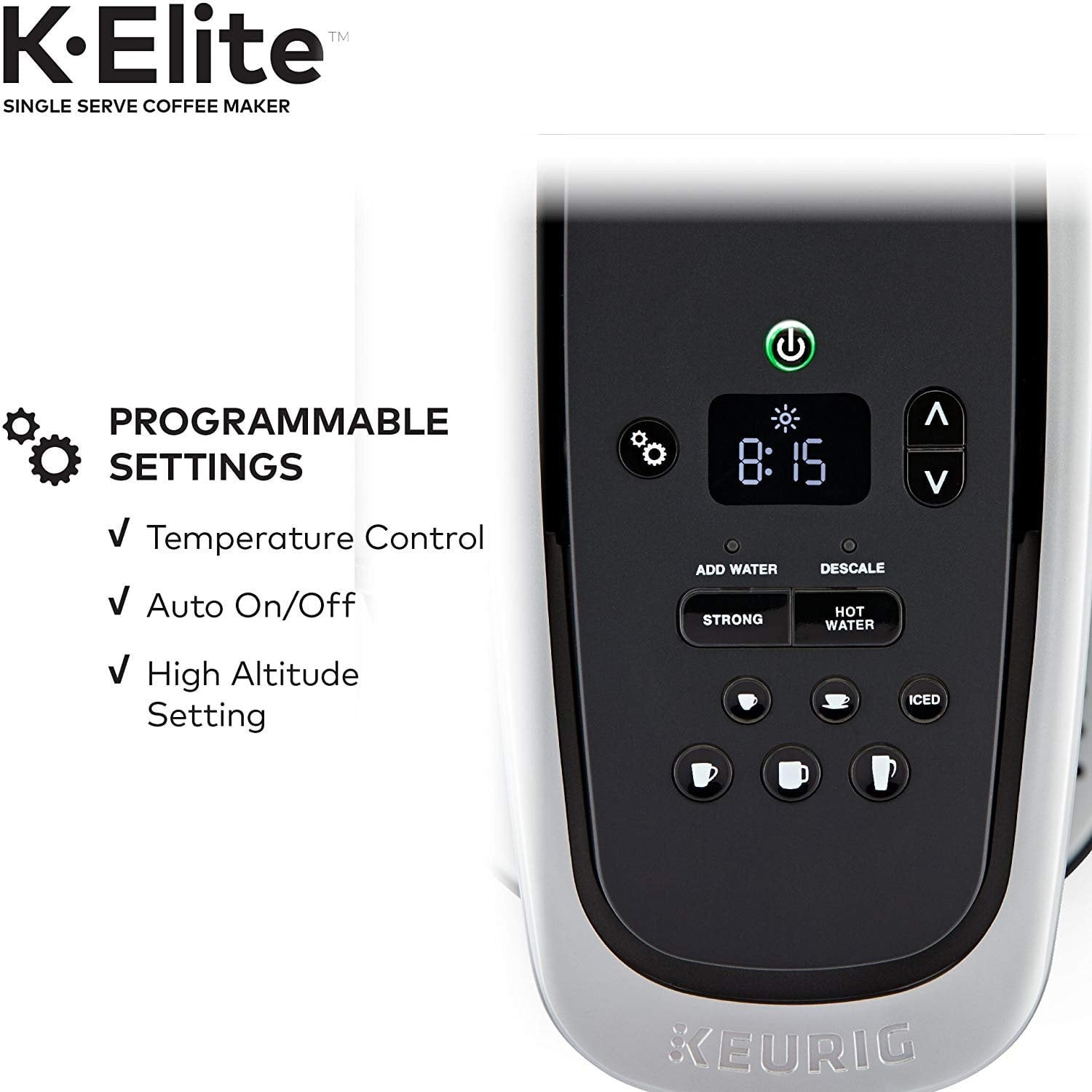 K-Elite Coffee Maker, Single Serve K-Cup Pod Coffee Brewer, With Iced Coffee Capability, Brushed Silver