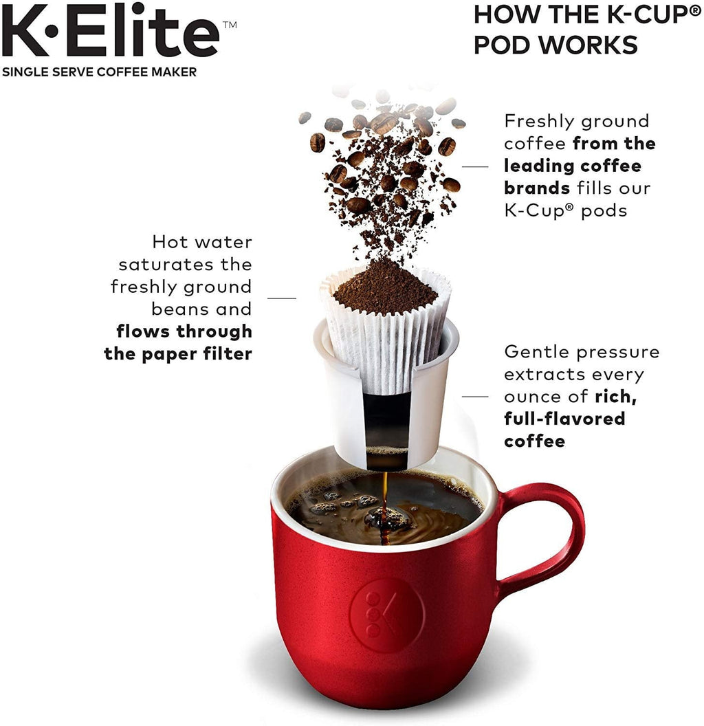 K-Elite Coffee Maker, Single Serve K-Cup Pod Coffee Brewer, With Iced Coffee Capability, Brushed Silver