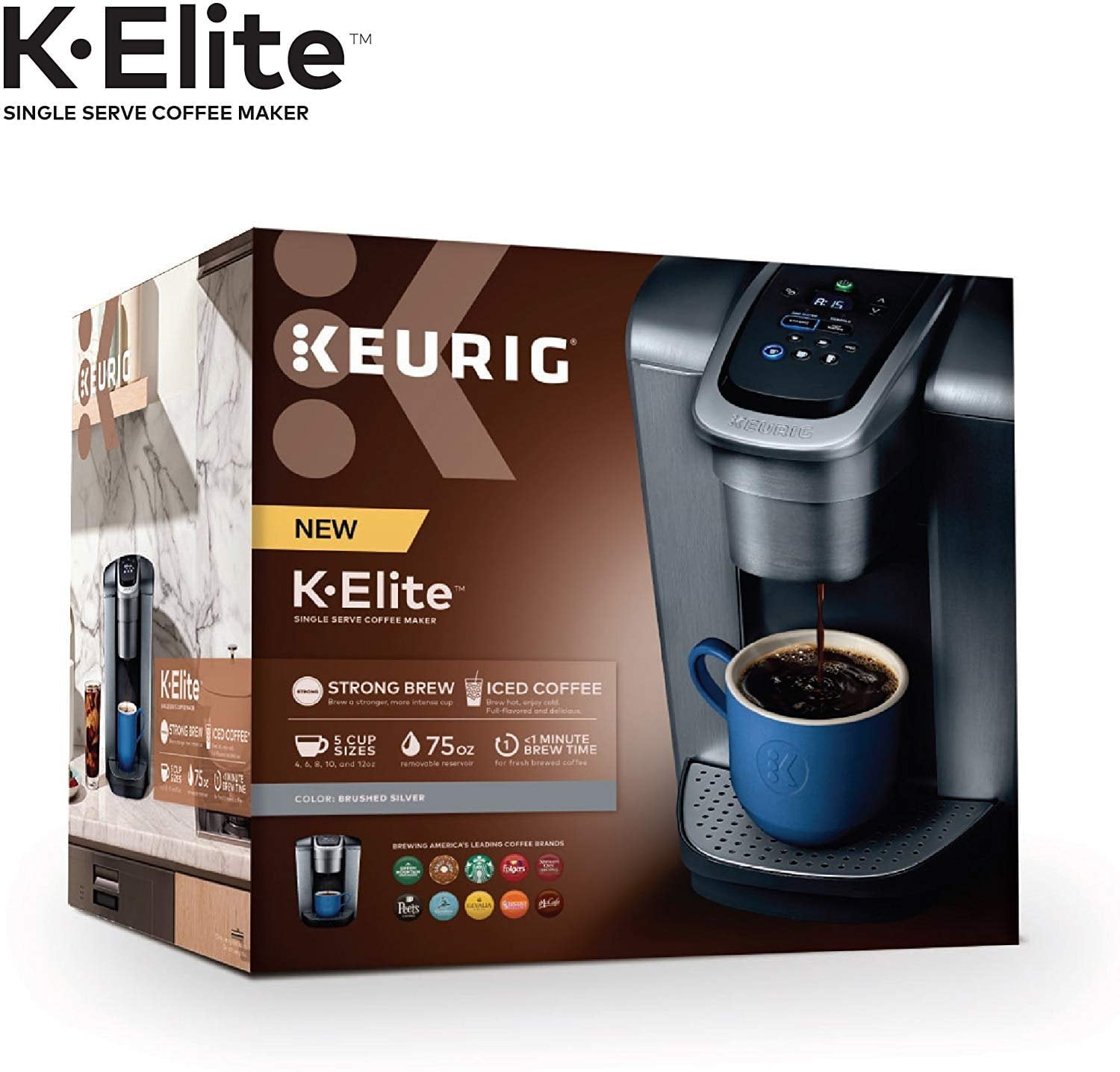 K-Elite Coffee Maker, Single Serve K-Cup Pod Coffee Brewer, With Iced Coffee Capability, Brushed Silver